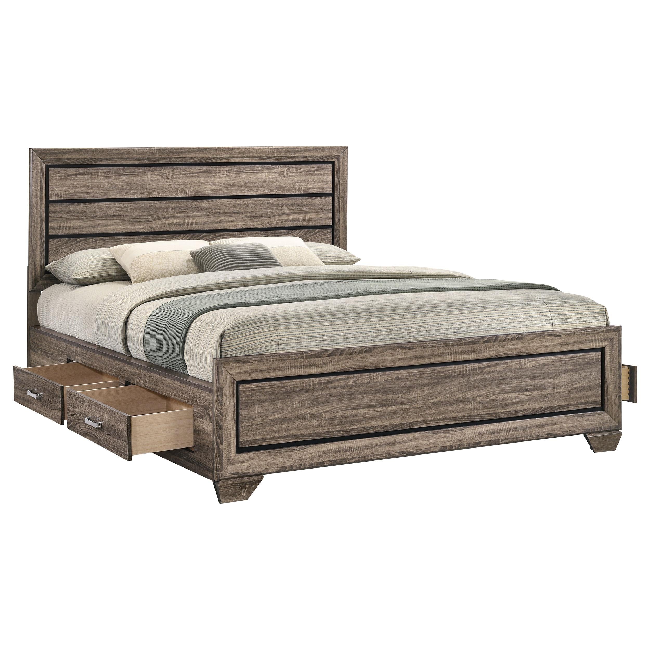  Size_California King --  Kauffman 204190KW Wood California King Storage Panel Bed - Washed Taupe IMAGE 4