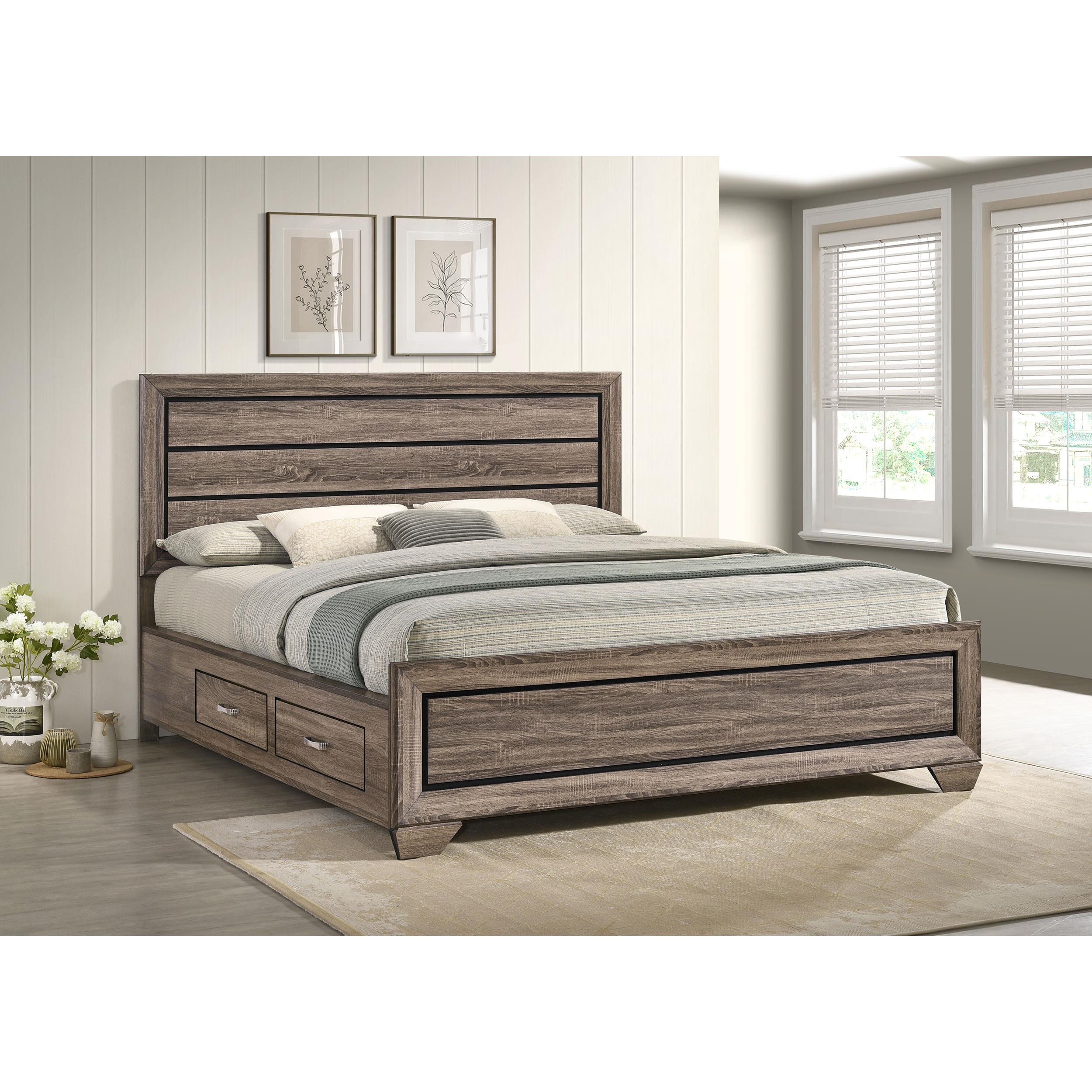  Size_California King --  Kauffman 204190KW Wood California King Storage Panel Bed - Washed Taupe IMAGE 9
