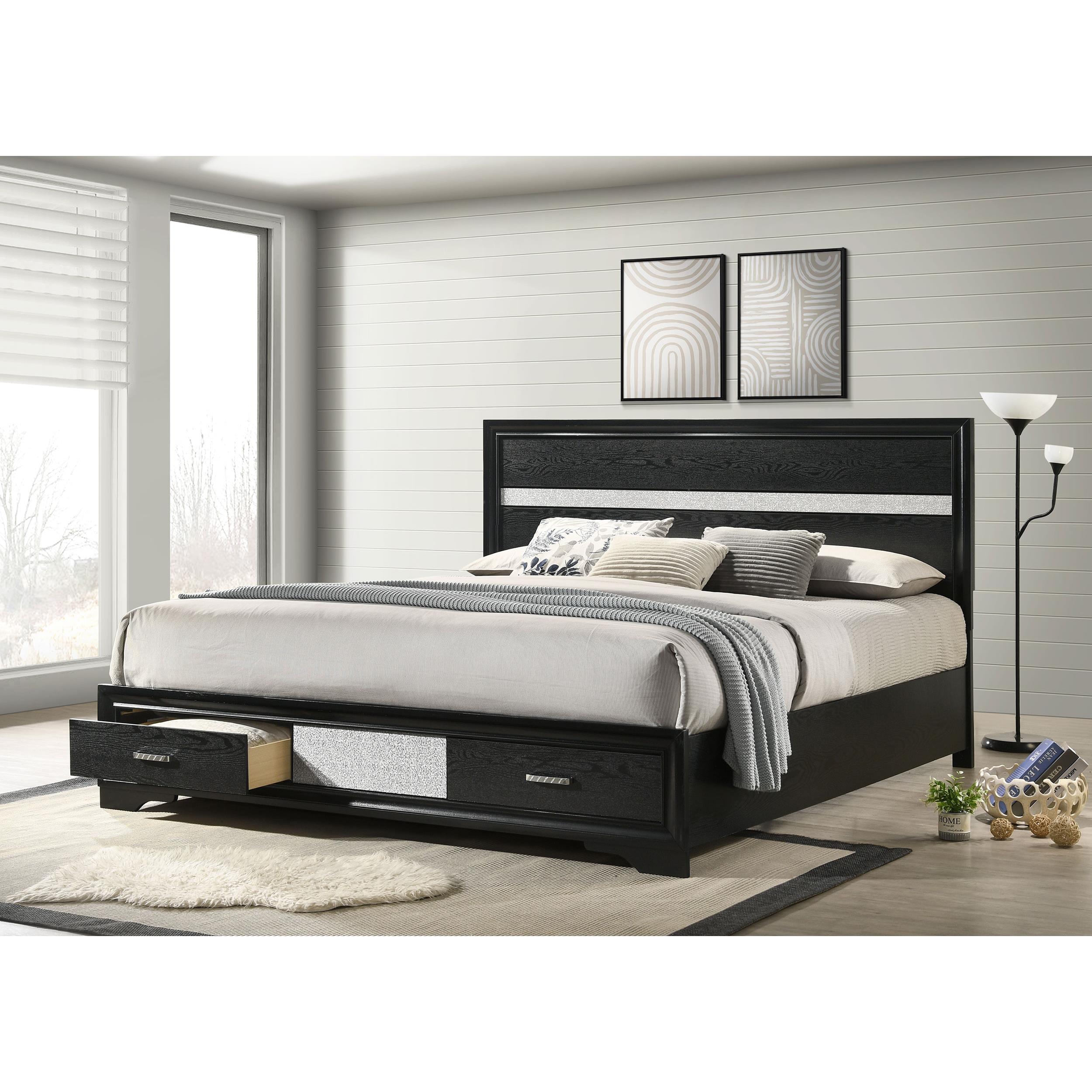  Size_California King --  Miranda 206361KW 51-inch Wood California King Storage Panel Bed - Black IMAGE 6