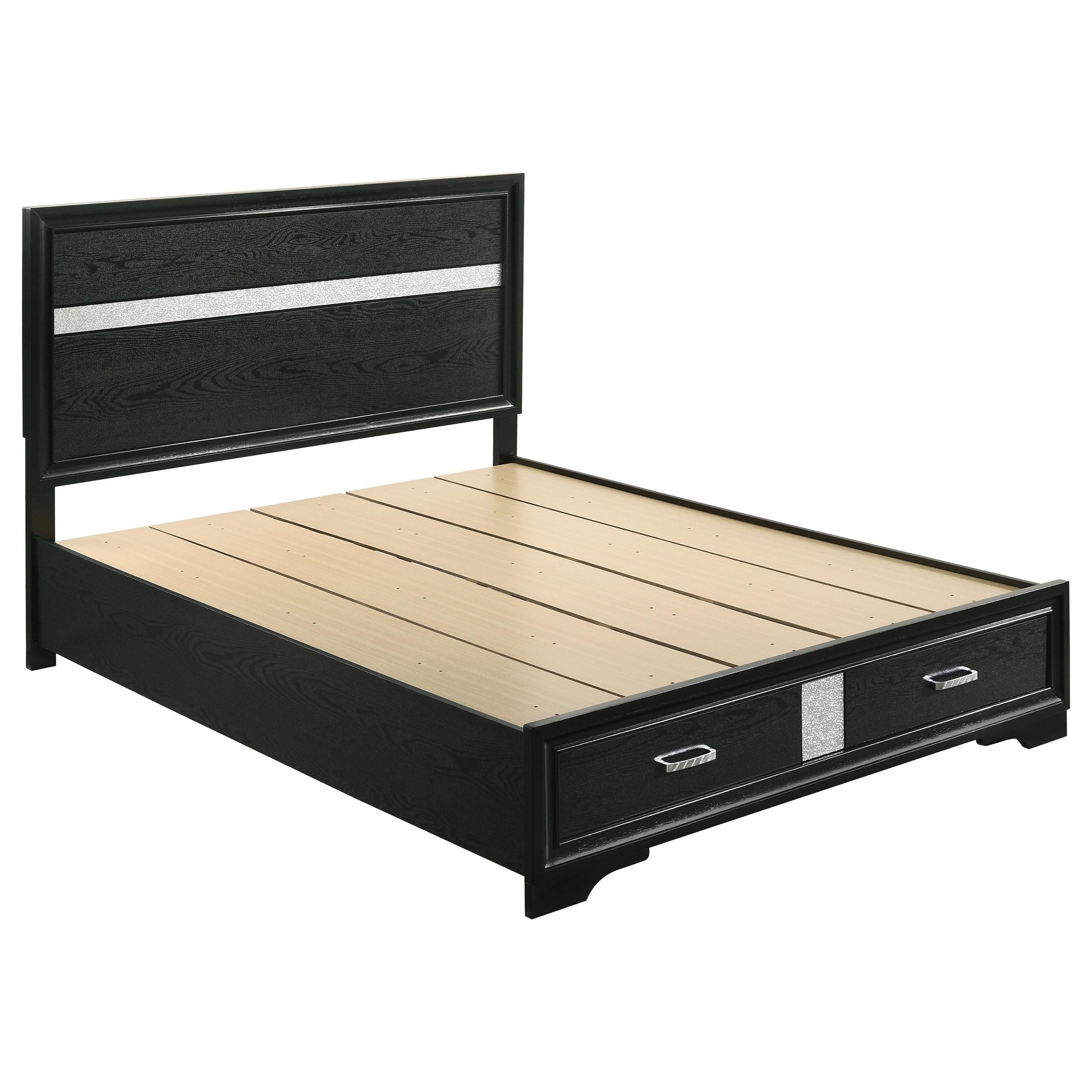  Size_Queen --  Miranda 206361Q 51-inch Wood Queen Storage Panel Bed - Black IMAGE 1