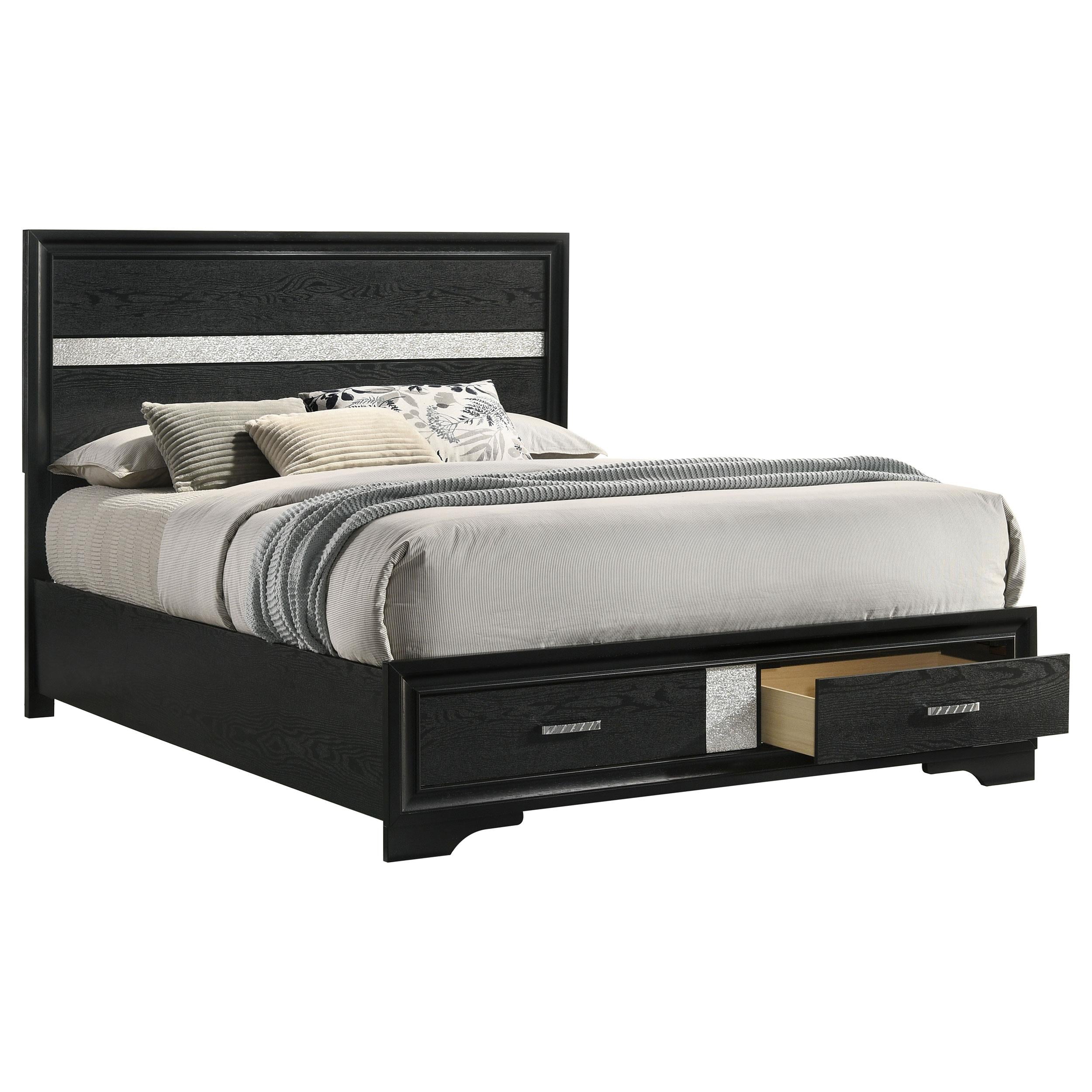  Size_Queen --  Miranda 206361Q 51-inch Wood Queen Storage Panel Bed - Black IMAGE 2