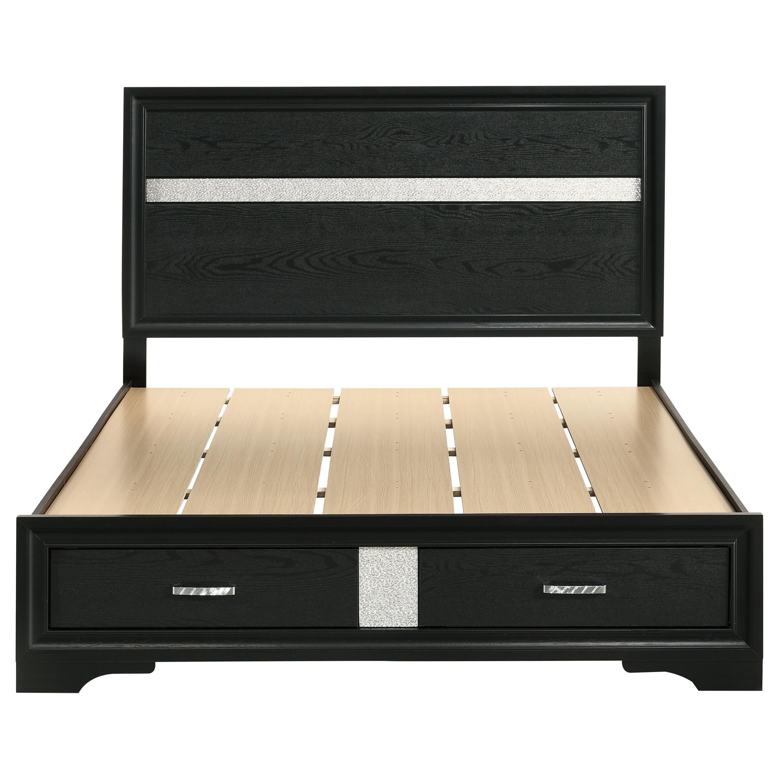  Size_Queen --  Miranda 206361Q 51-inch Wood Queen Storage Panel Bed - Black IMAGE 3