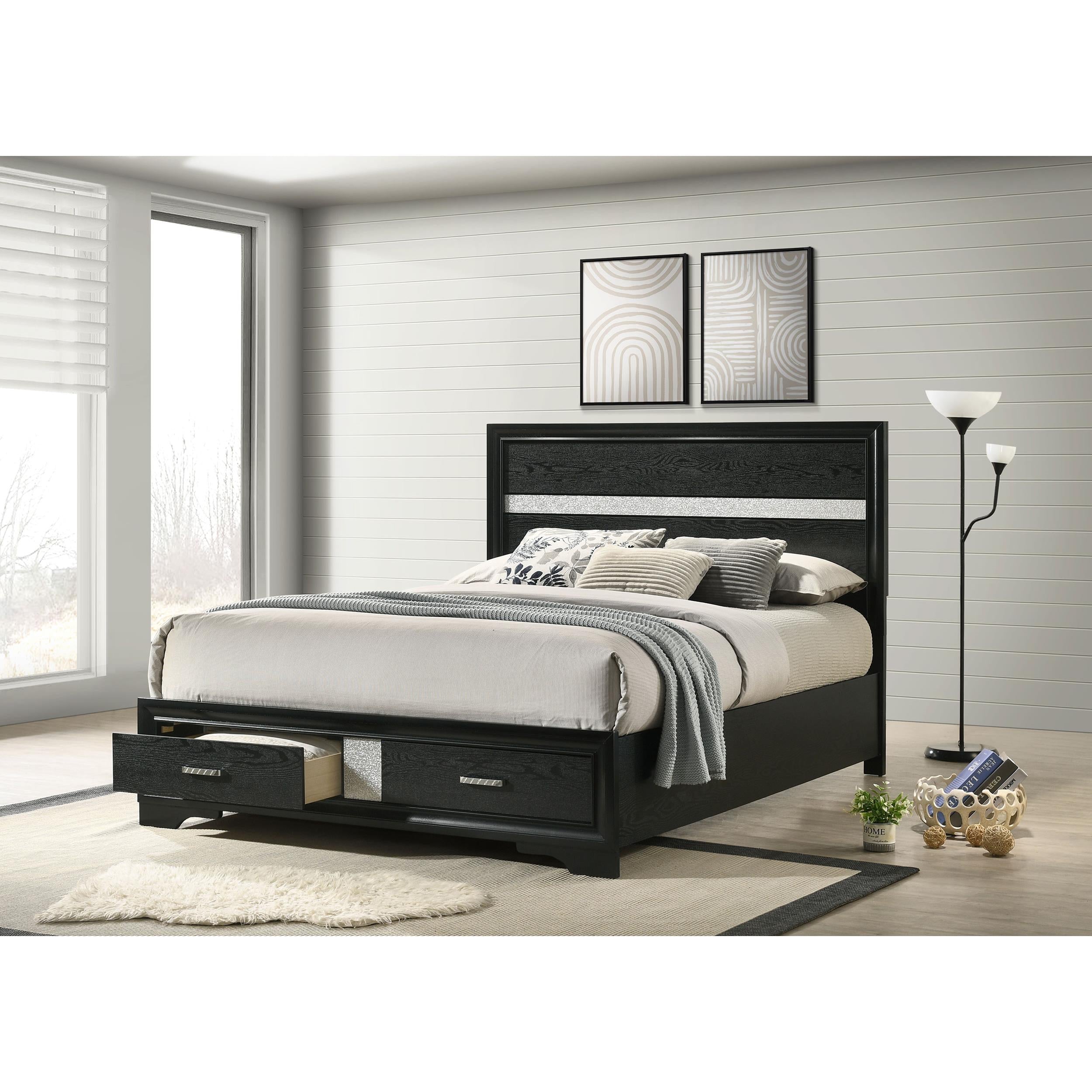  Size_Queen --  Miranda 206361Q 51-inch Wood Queen Storage Panel Bed - Black IMAGE 6
