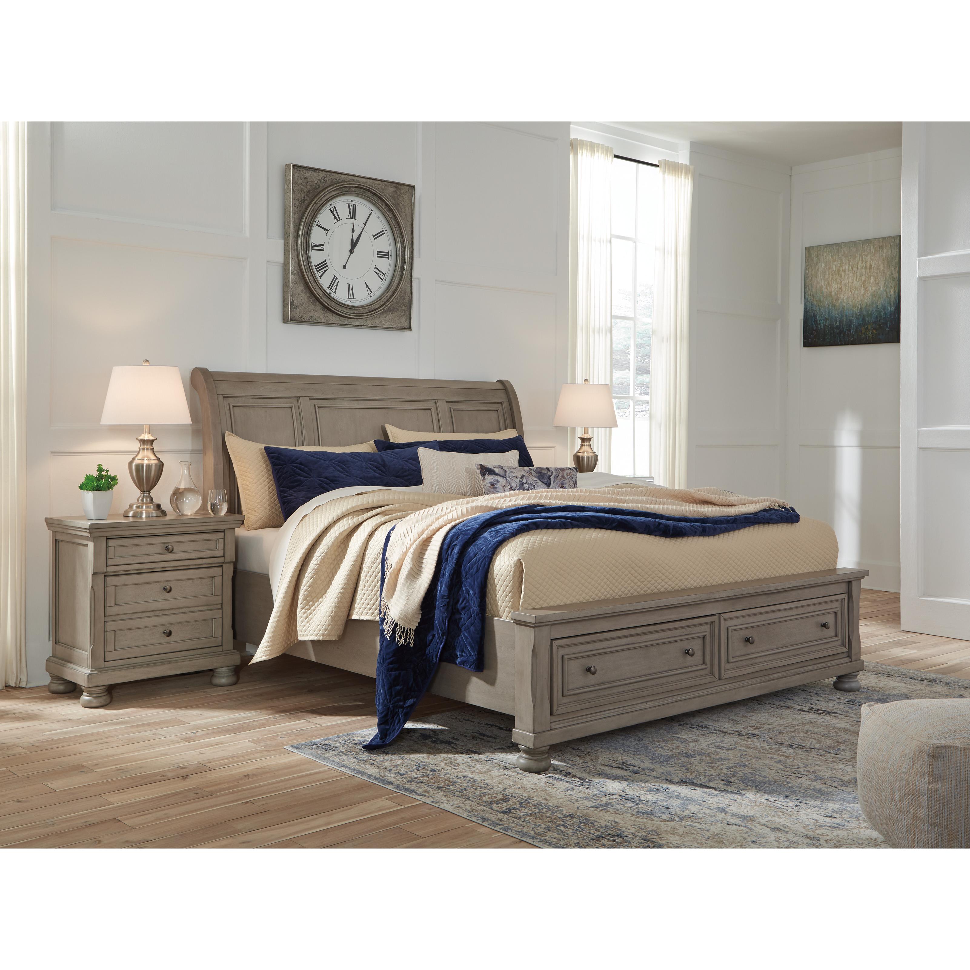  Size_King --  Lettner B733B8 King Sleigh Bed with 2 Storage Drawers IMAGE 3