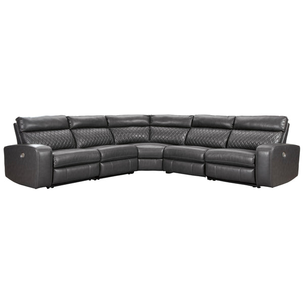 Signature Design by Ashley Samperstone Power Reclining Leather Look 5 pc Sectional 5520358/5520319/5520377/5520346/5520362