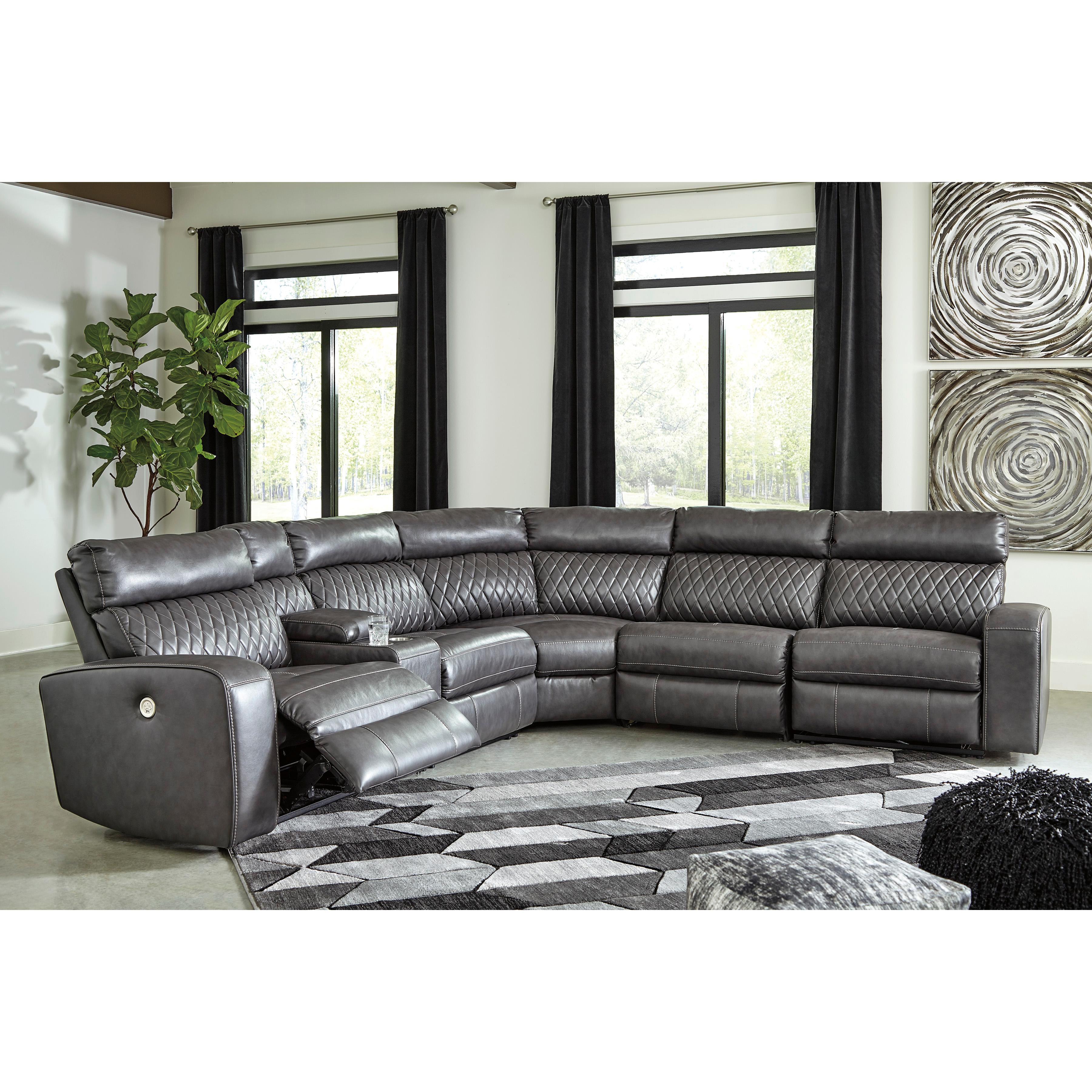  Signature Design by Ashley Samperstone Power Reclining Leather Look 6 pc Sectional 5520358/5520357/5520319/5520377/5520346/5520362 IMAGE 3