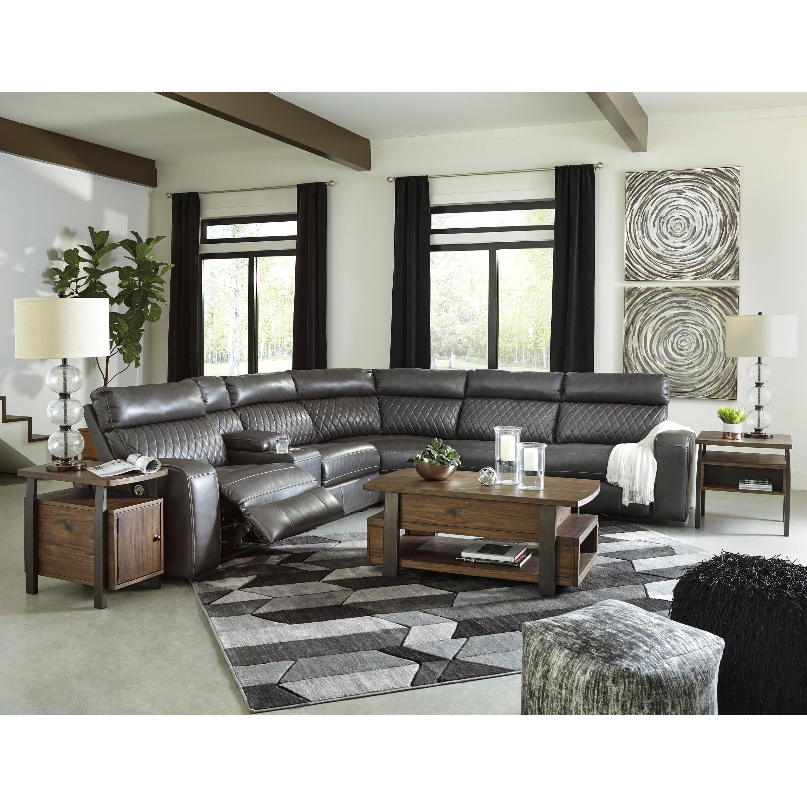 Signature Design by Ashley Samperstone Power Reclining Leather Look 6 pc Sectional 5520358/5520357/5520319/5520377/5520346/5520362 IMAGE 4