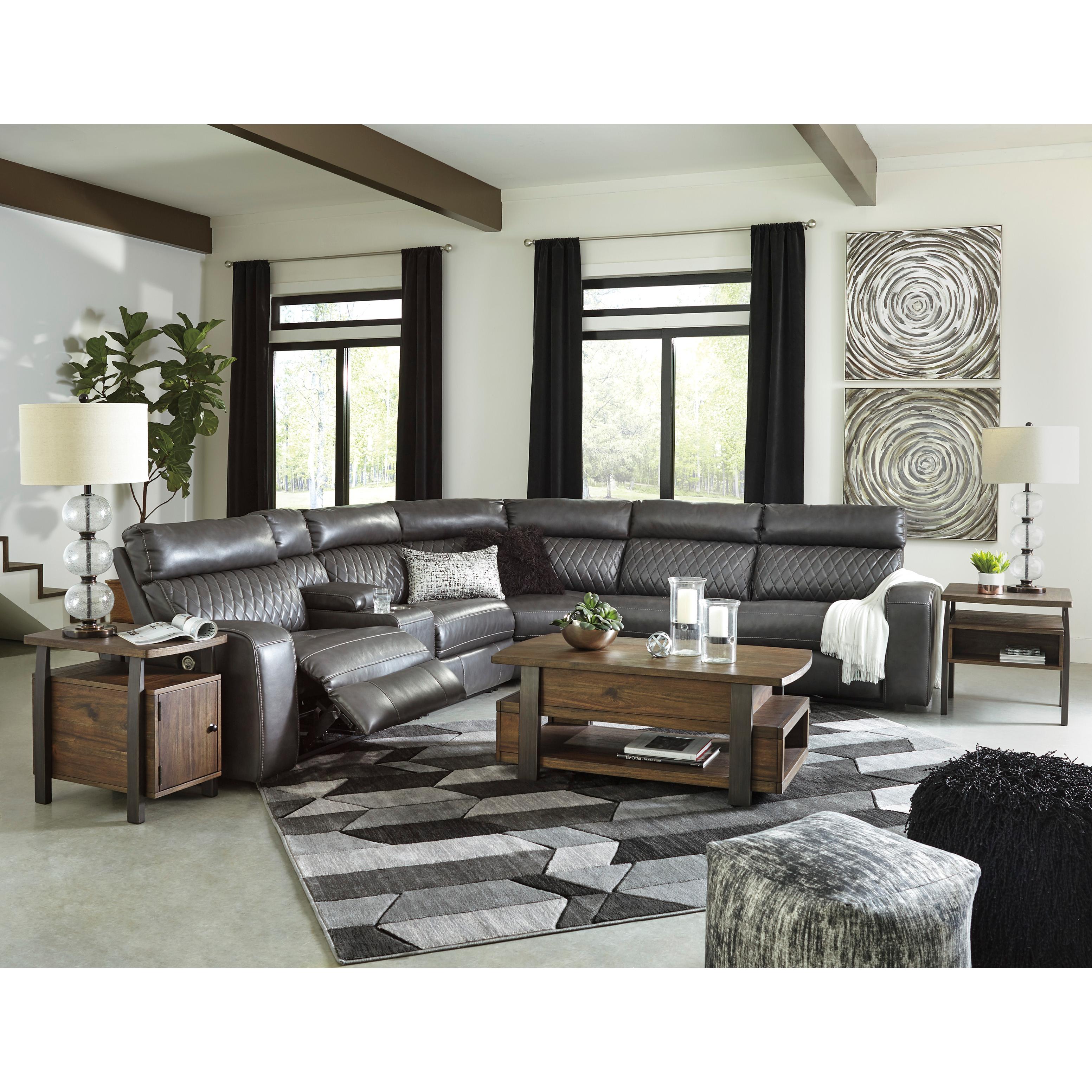  Signature Design by Ashley Samperstone Power Reclining Leather Look 6 pc Sectional 5520358/5520357/5520319/5520377/5520346/5520362 IMAGE 5