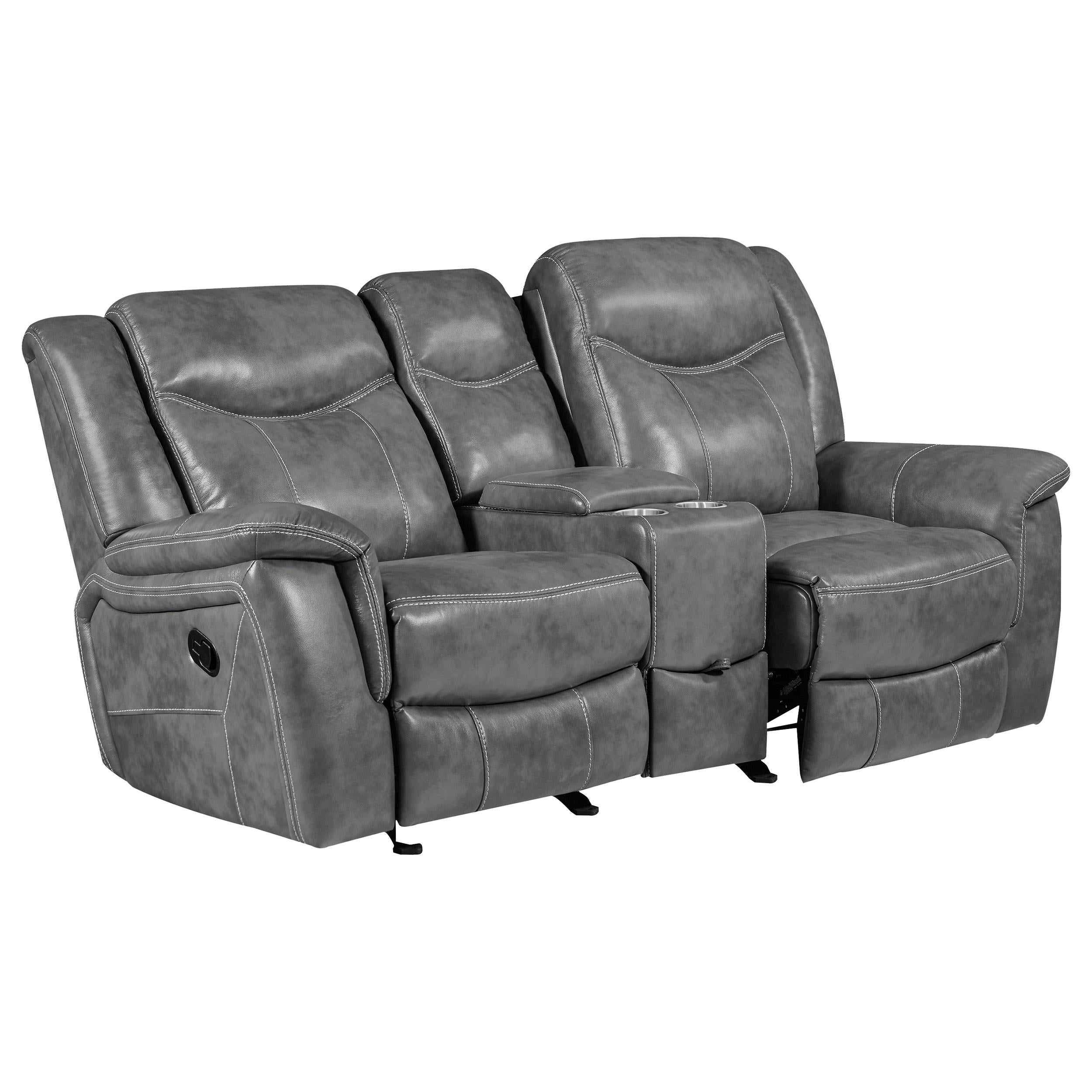  Coaster Furniture Conrad 650355 Upholstered Padded Arm Glider Loveseat - Grey IMAGE 2
