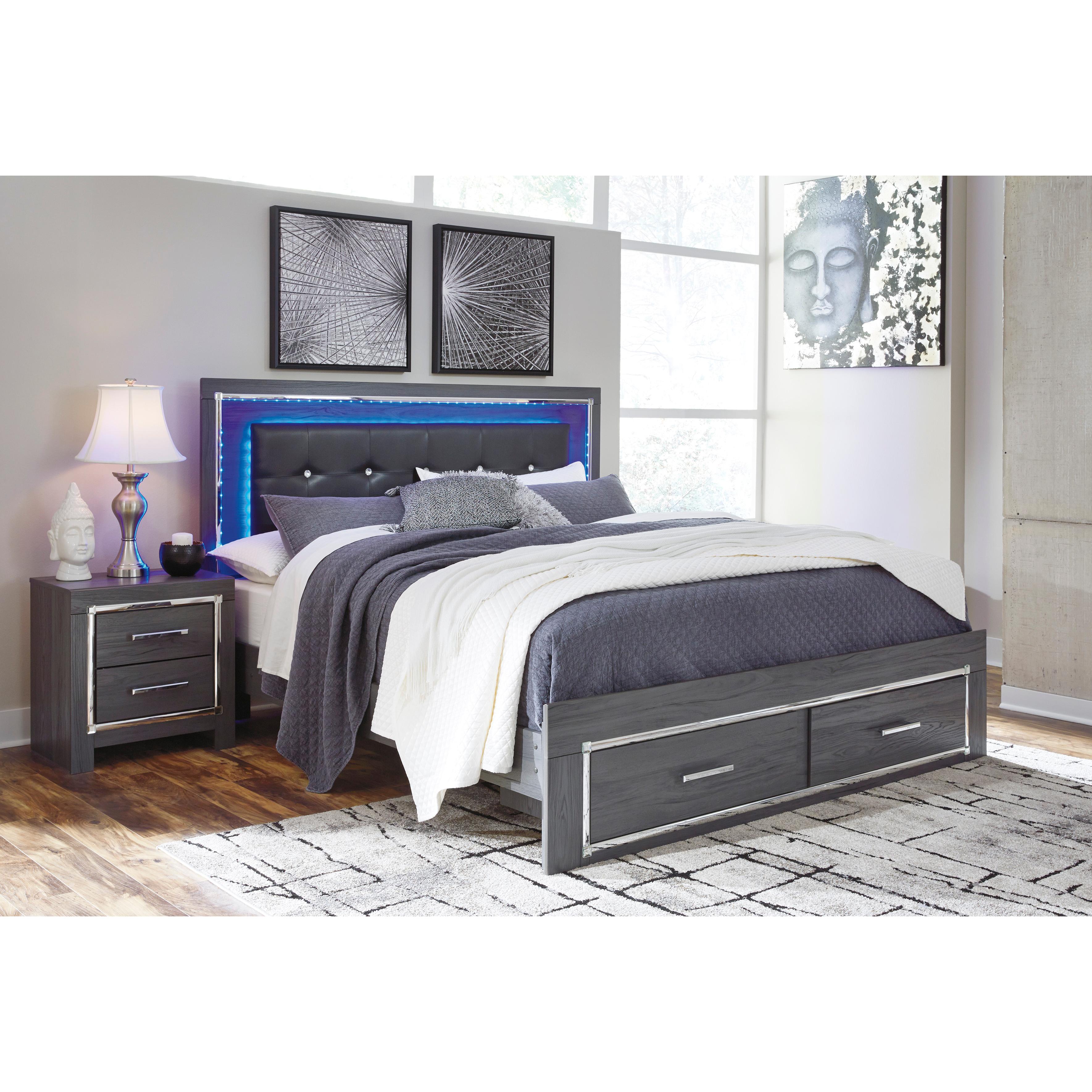  Size_King --  Lodanna B214B11 King Panel Bed with 2 Storage Drawers IMAGE 2