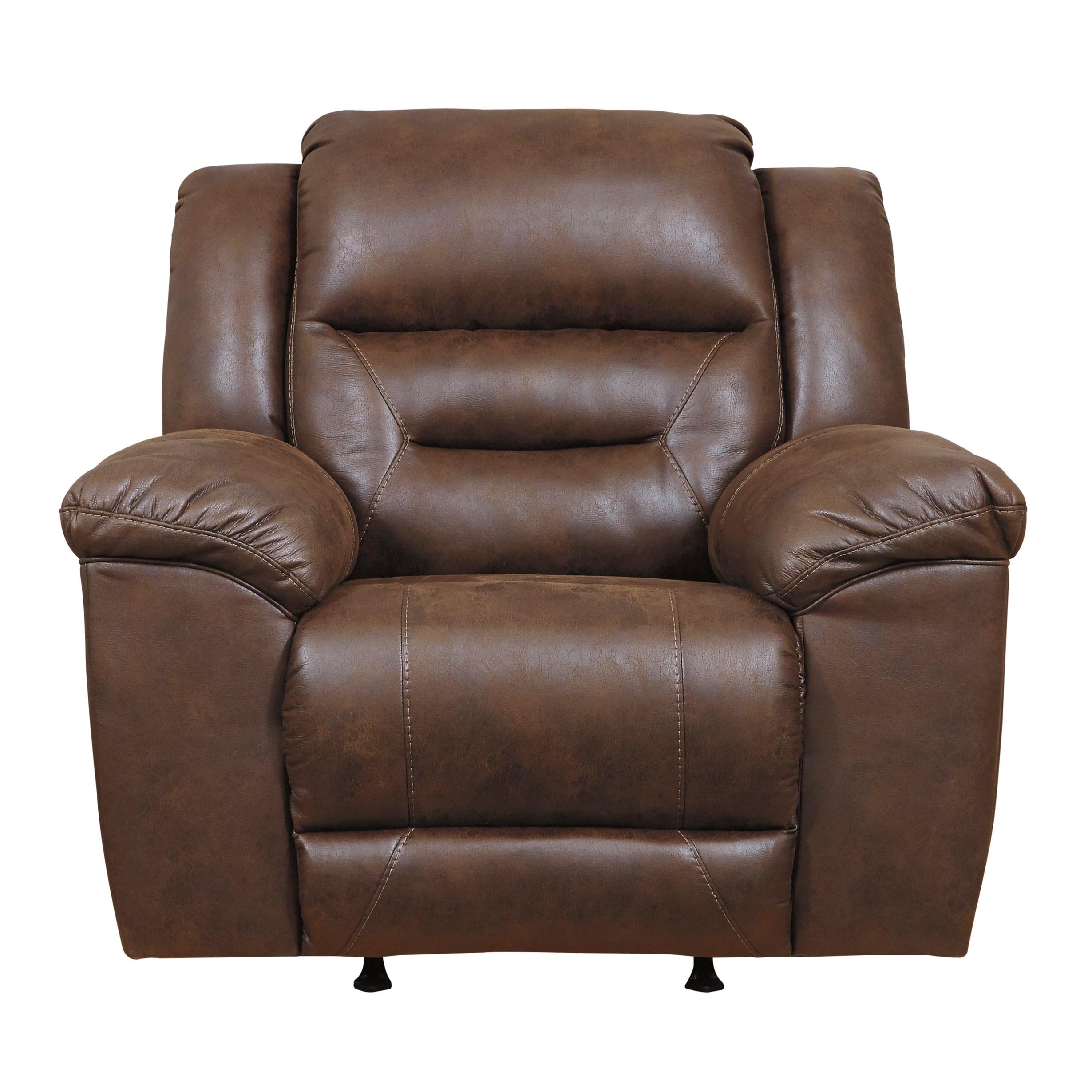  Manufacturer Color_Chocolate Motion Type_Manual --  Signature Design by Ashley Stoneland Rocker Leather Look Recliner IMAGE 1