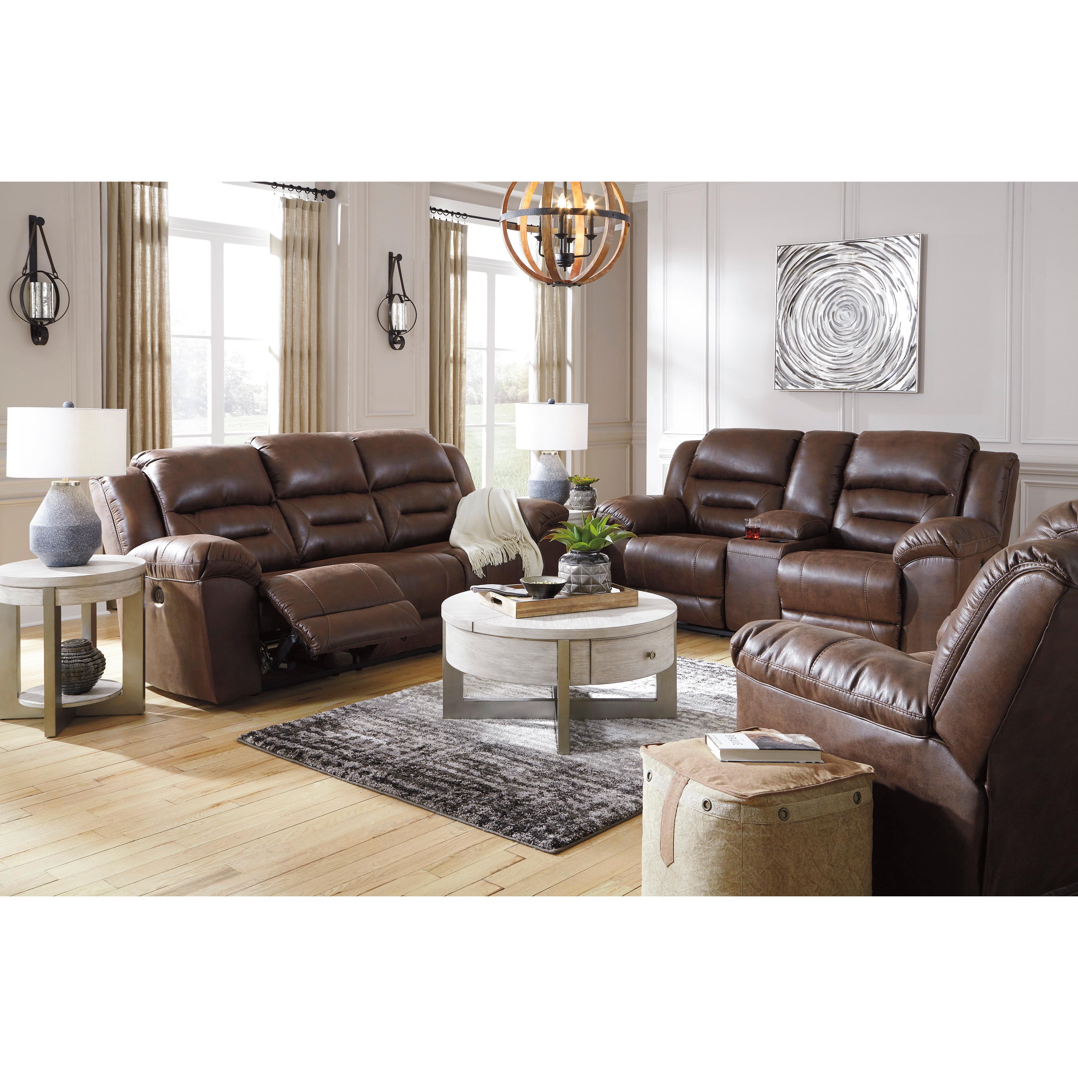  Manufacturer Color_Chocolate Motion Type_Power Recline --  Signature Design by Ashley Stoneland Reclining Leather Look Sofa IMAGE 9