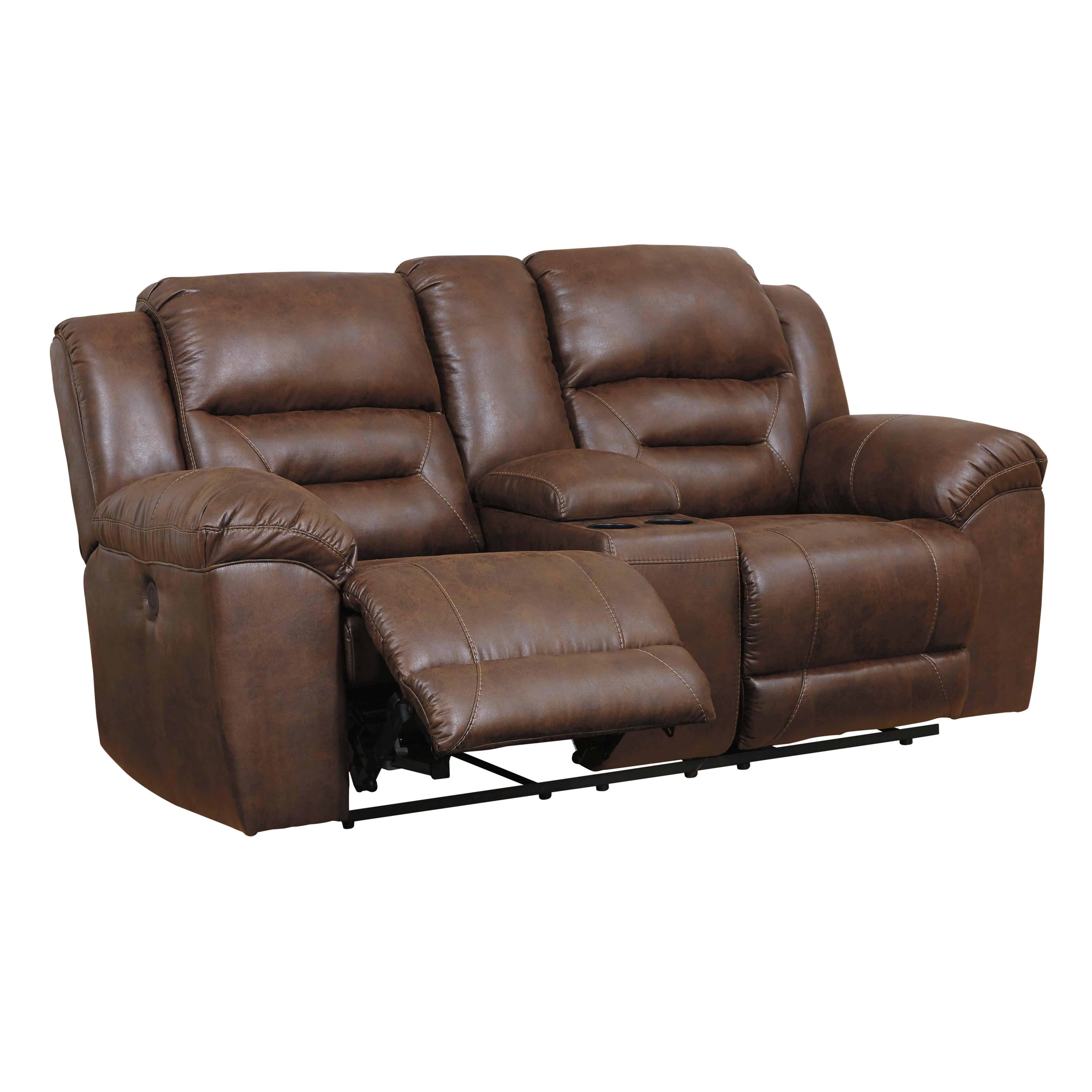  Manufacturer Color_Chocolate Motion Type_Power Recline --  Signature Design by Ashley Stoneland Reclining Leather Look Loveseat with Console IMAGE 2