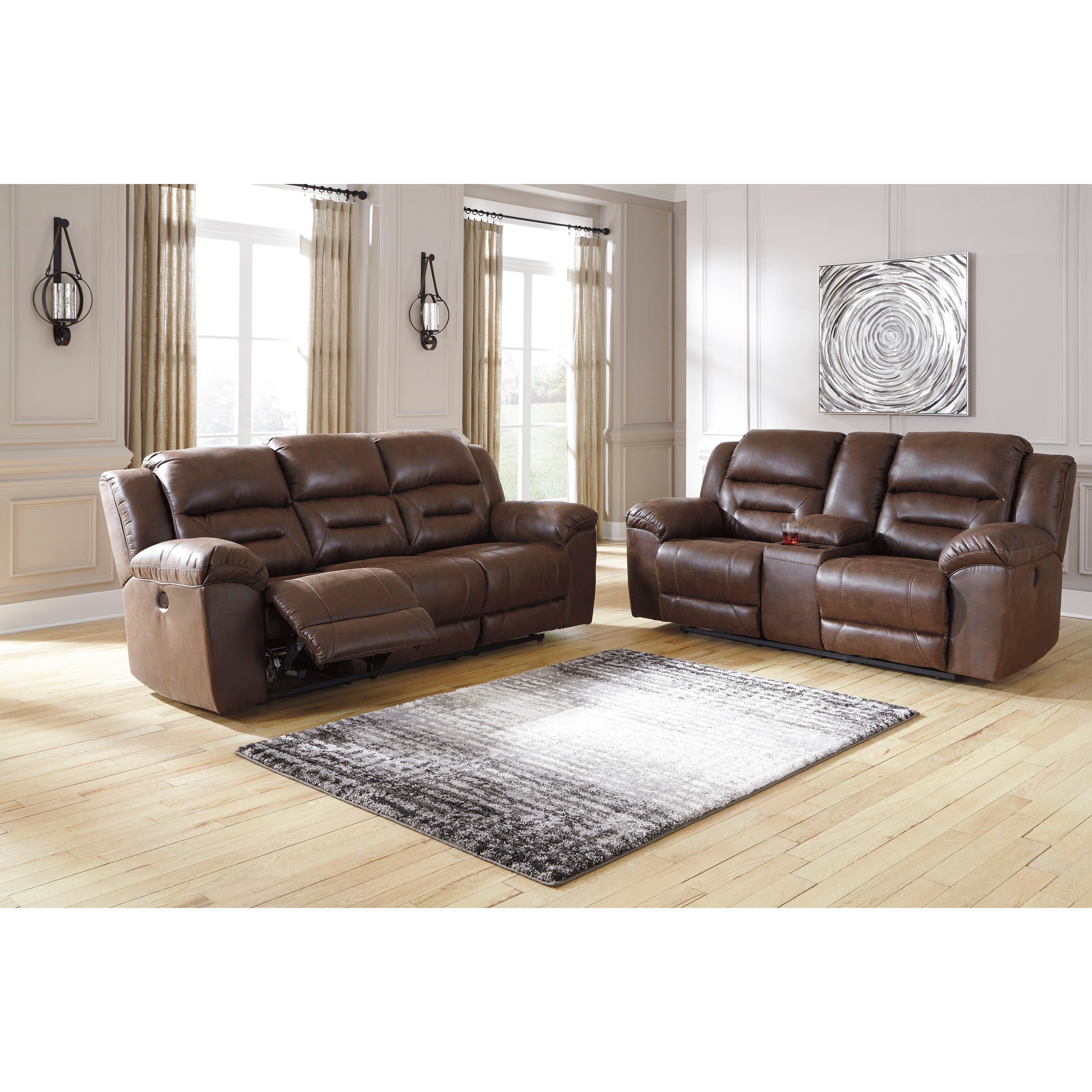  Manufacturer Color_Chocolate Motion Type_Power Recline --  Signature Design by Ashley Stoneland Reclining Leather Look Loveseat with Console IMAGE 7