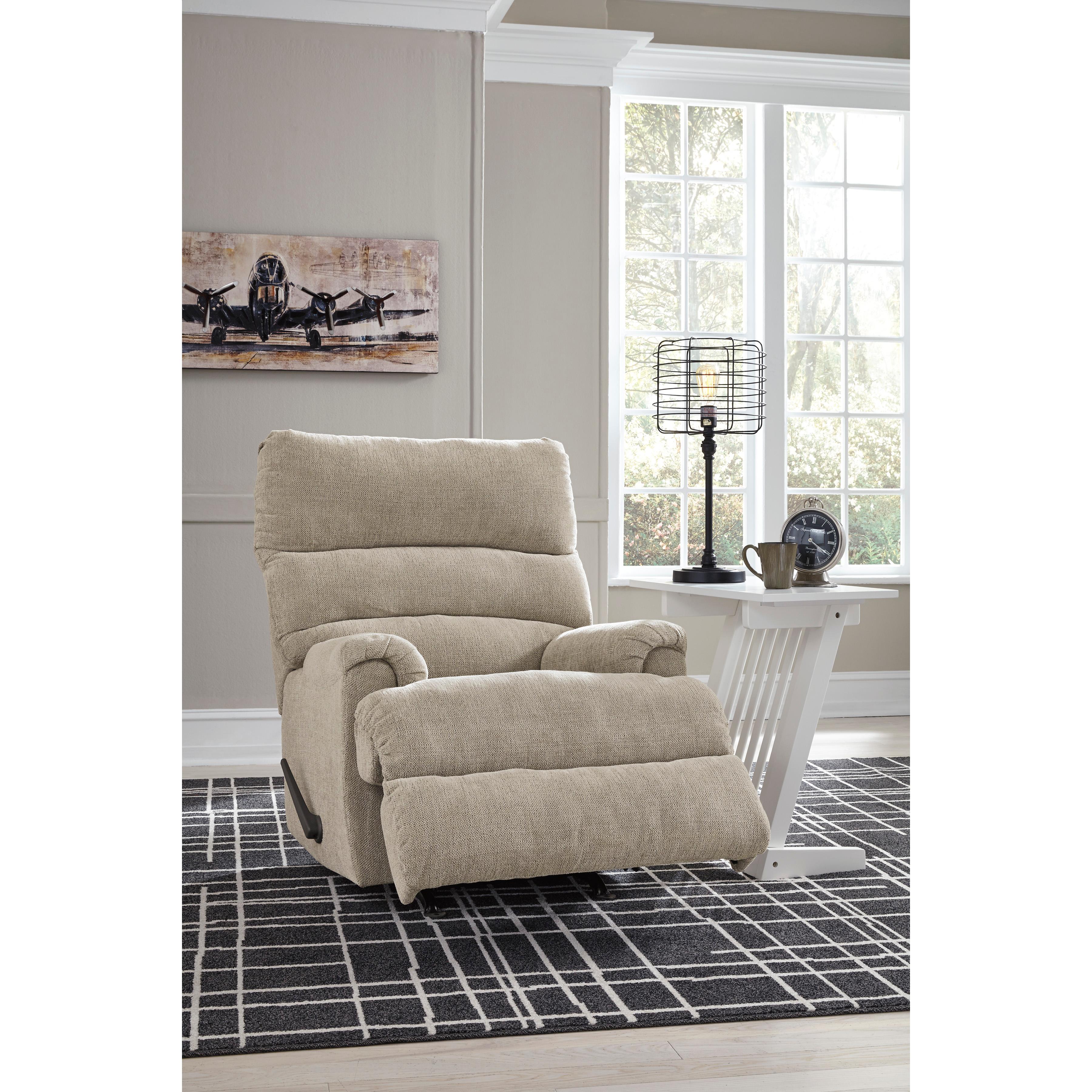  Manufacturer Color_Dusk --  Signature Design by Ashley Man Fort Rocker Fabric Recliner IMAGE 4