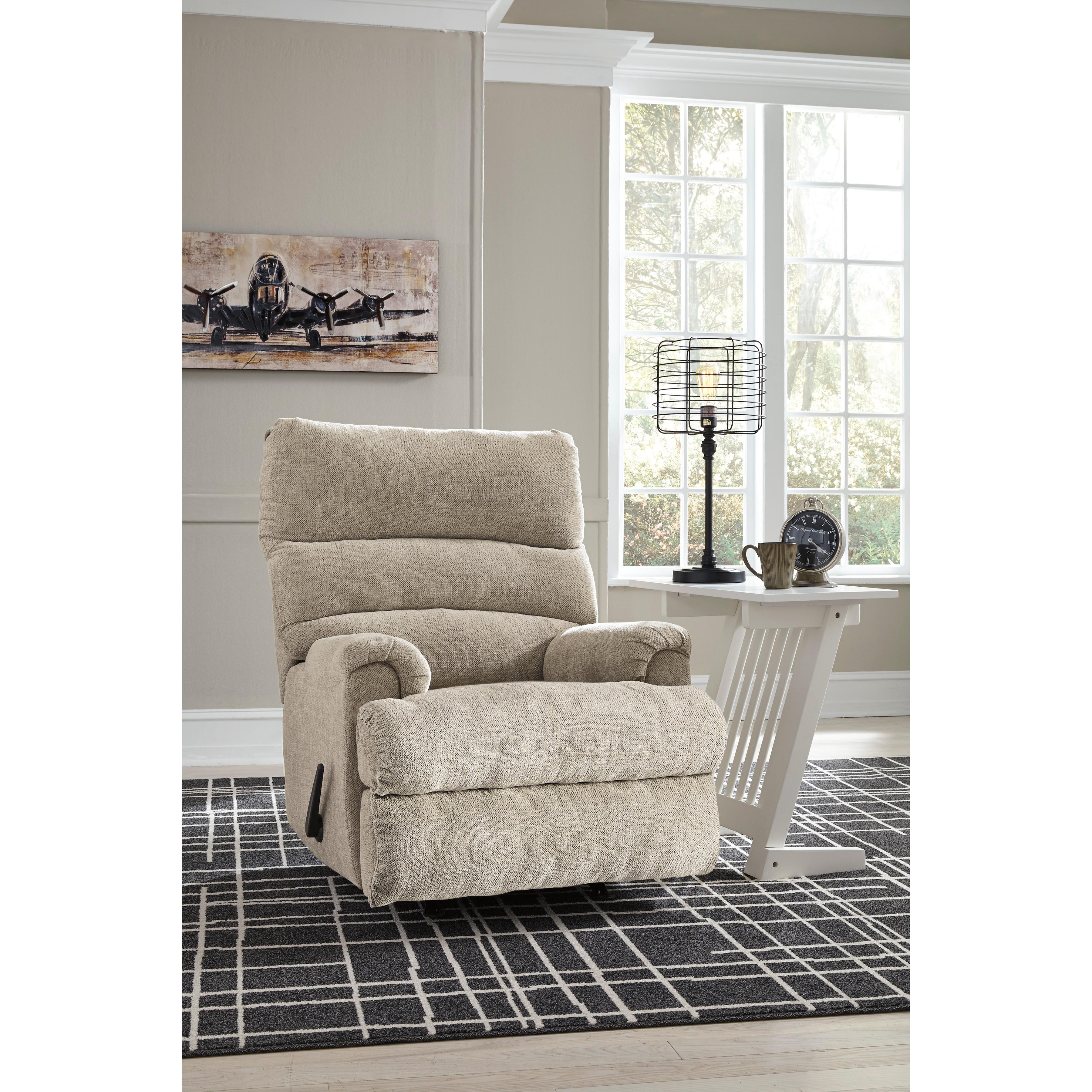  Manufacturer Color_Dusk --  Signature Design by Ashley Man Fort Rocker Fabric Recliner IMAGE 5