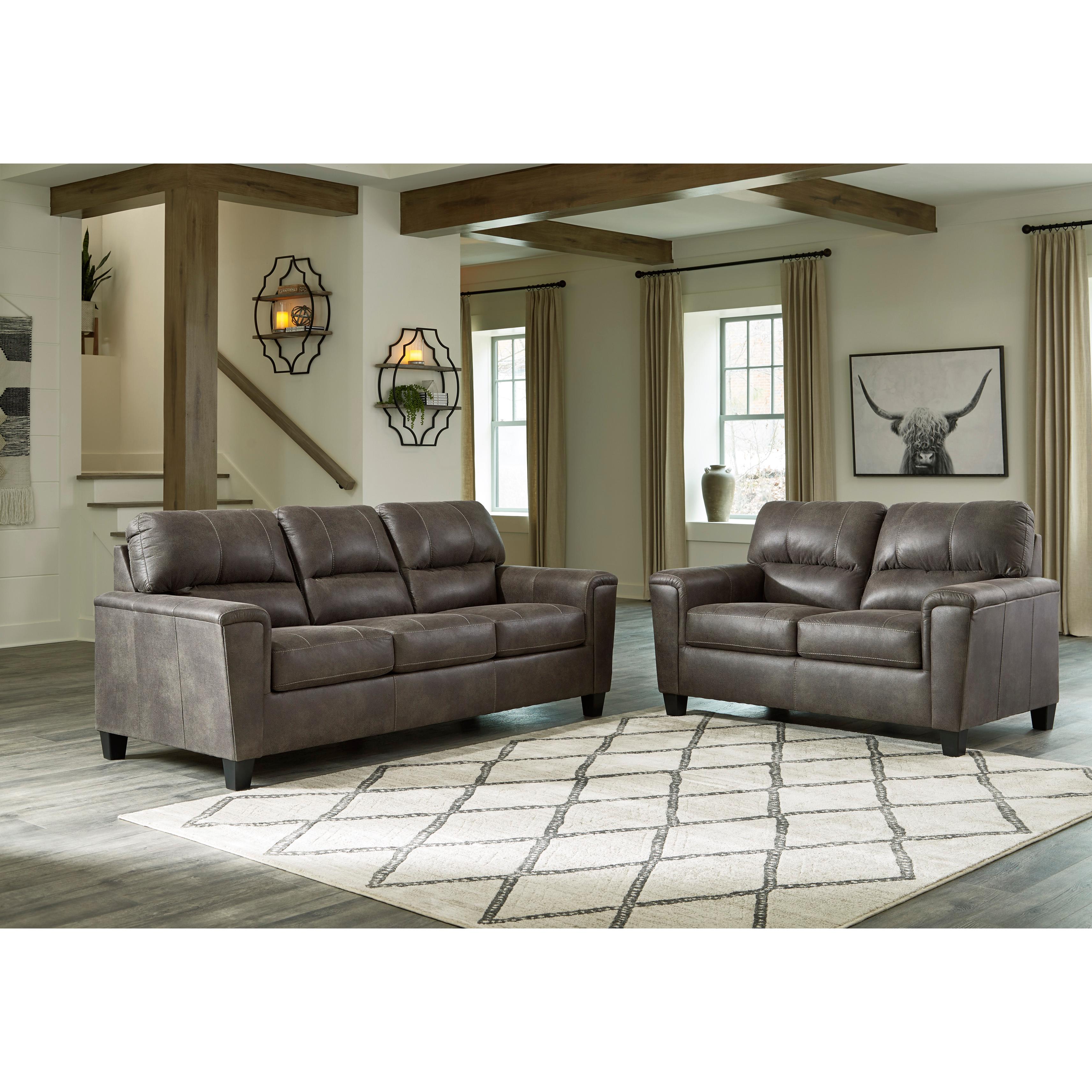  Manufacturer Color_Smoke --  Signature Design by Ashley Navi Stationary Leather Look Sofa IMAGE 8