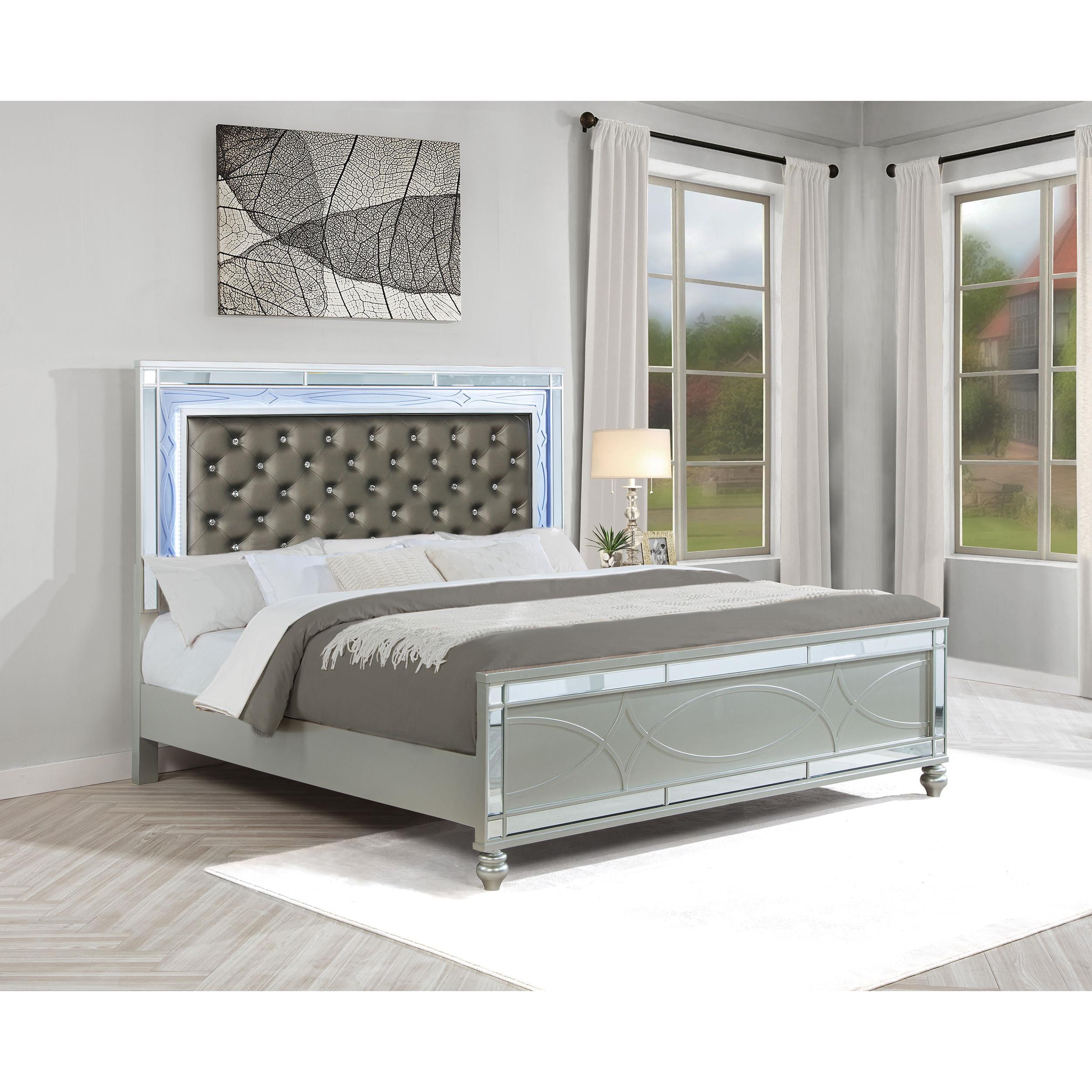  Size_King --  Gunnison 223211KE Wood Eastern King LED Panel Bed - Silver Metallic IMAGE 4