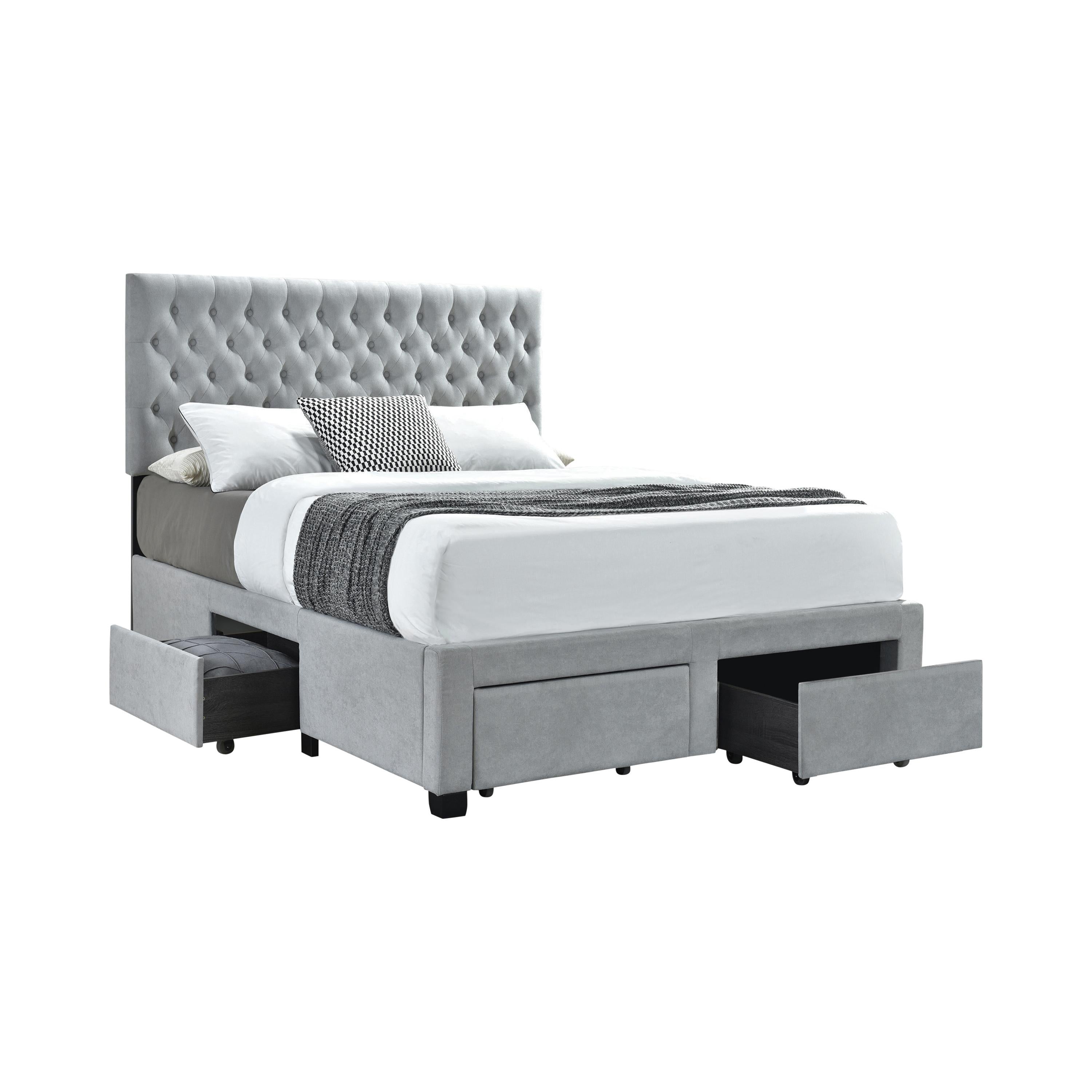  Size_Queen --  Soledad 305878Q Upholstered Queen Storage Panel Bed - Light Grey IMAGE 1