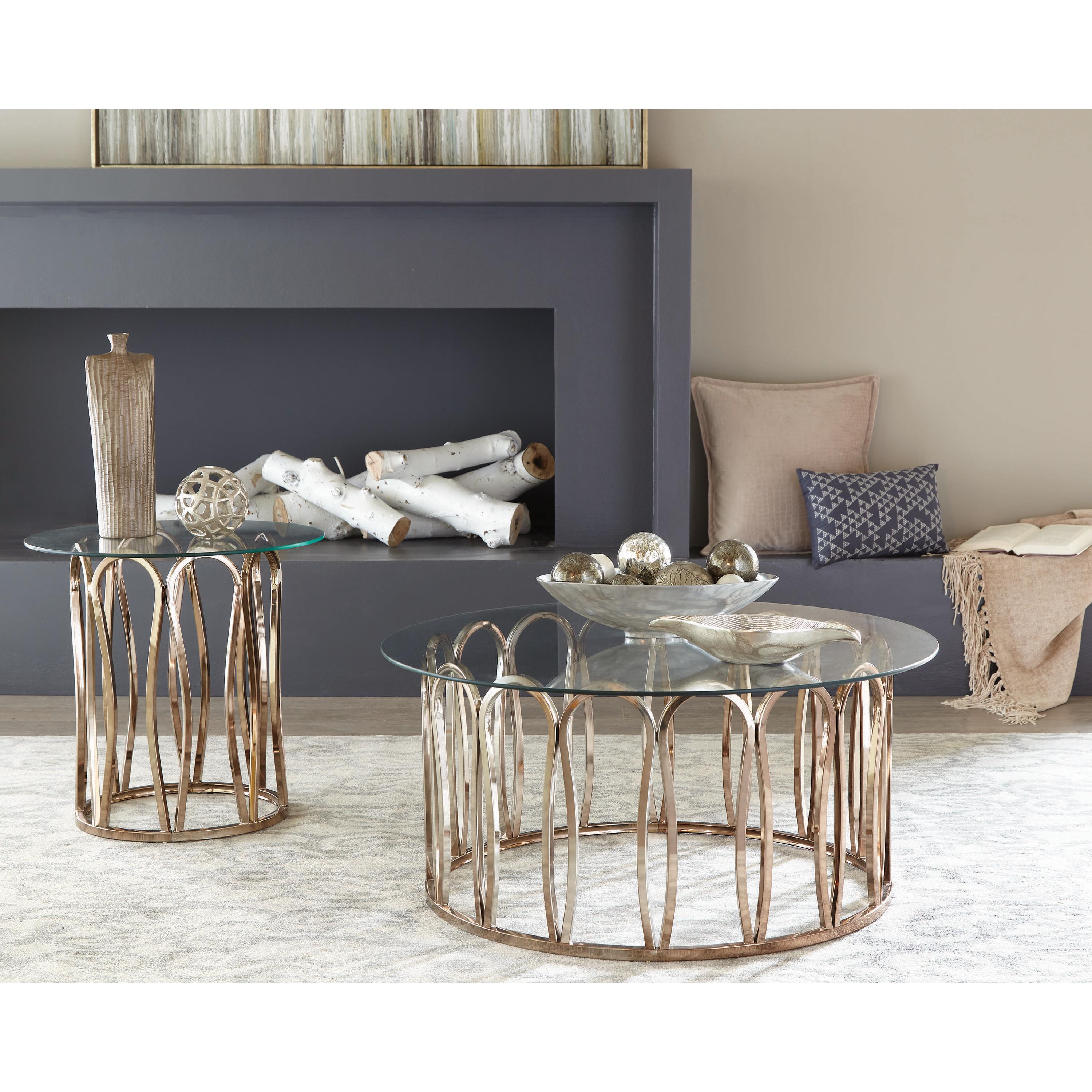  Coaster Furniture Monett 708057 Round Glass Top Side End Table - Chocolate Chrome IMAGE 4