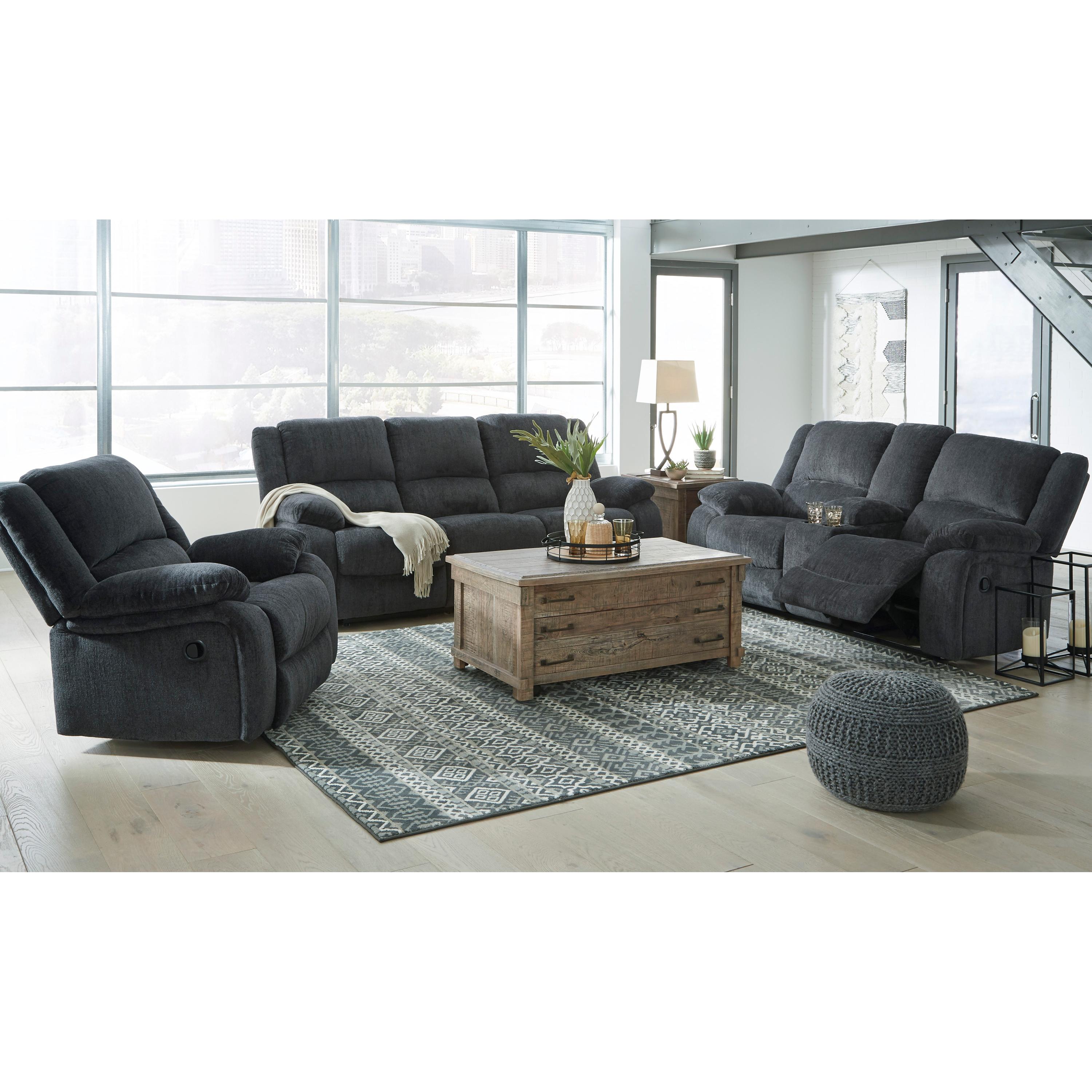  Motion Type_Reclining --  Signature Design by Ashley Draycoll Reclining Fabric Loveseat with Console IMAGE 12