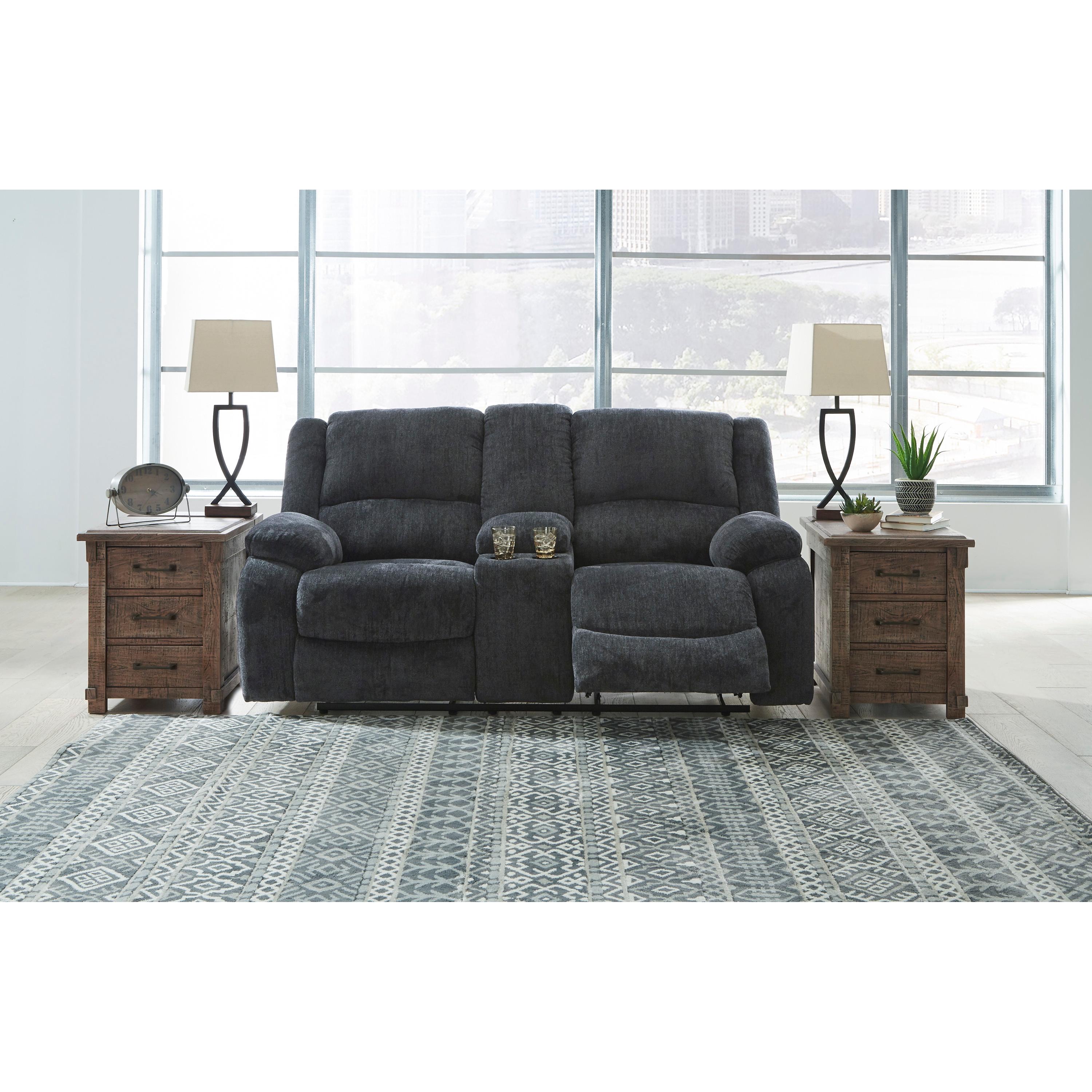  Motion Type_Reclining --  Signature Design by Ashley Draycoll Reclining Fabric Loveseat with Console IMAGE 6