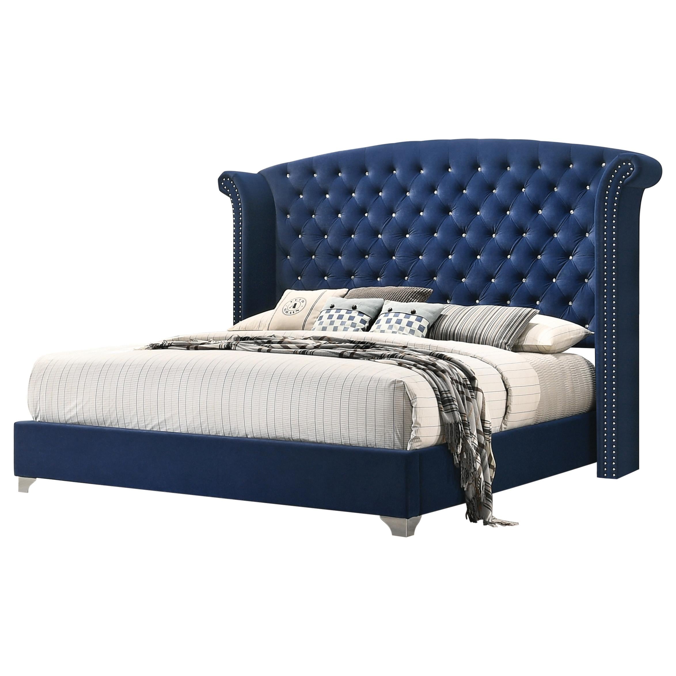 Size_California King --  Melody 223371KW Upholstered California King Wingback Bed - Pacific Blue IMAGE 1