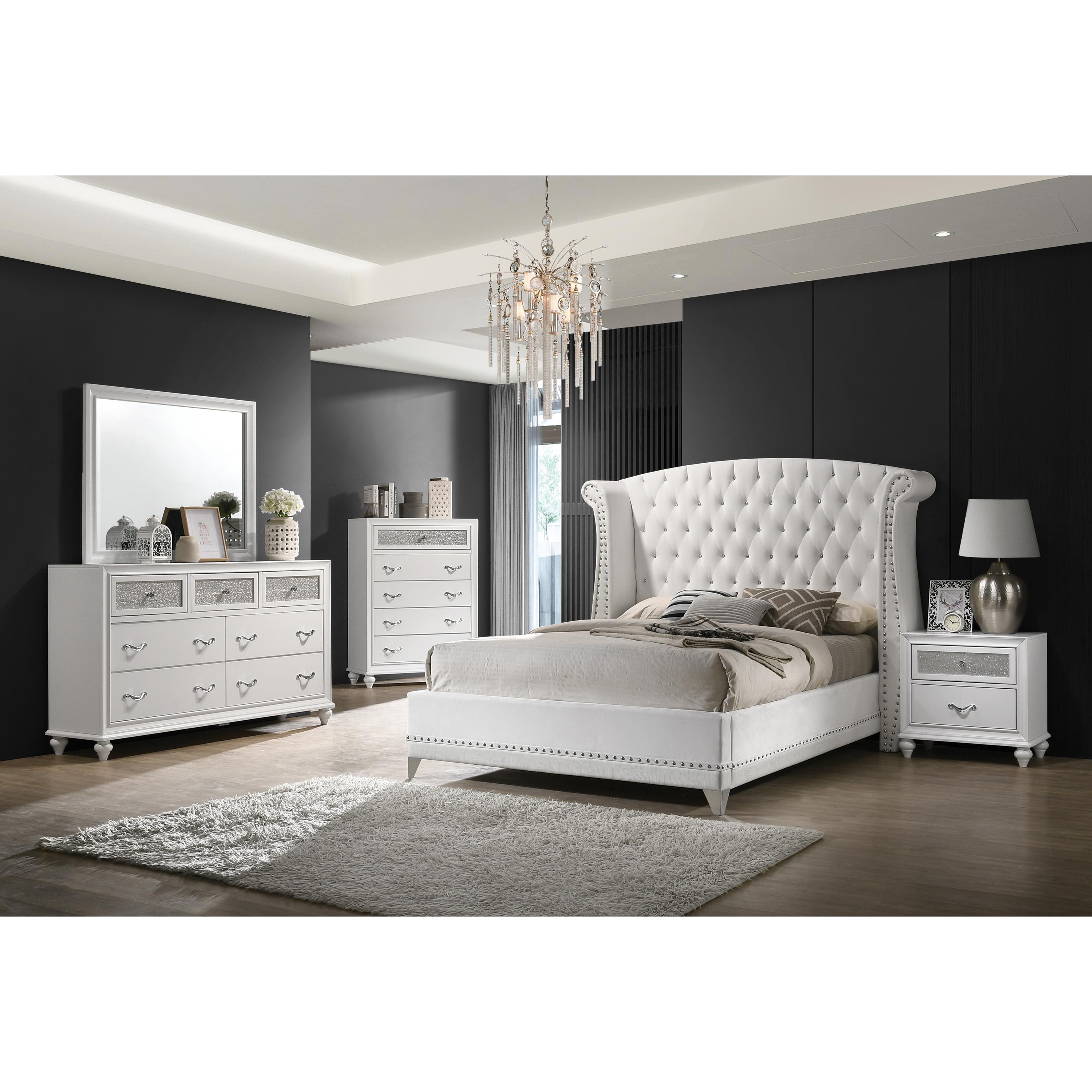  Size_California King --  Barzini 300843KW Upholstered California King Wingback Bed - White IMAGE 2