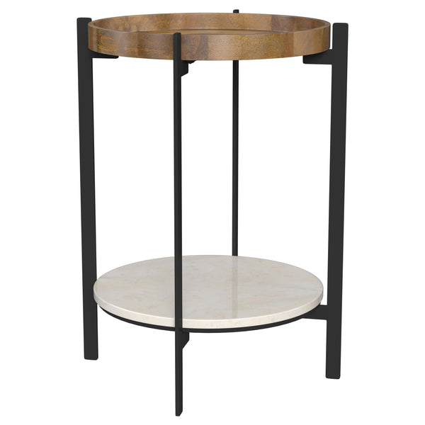 Coaster Furniture Adhvik 931218 Round End Side Table Marble Shelf - Natural and Black