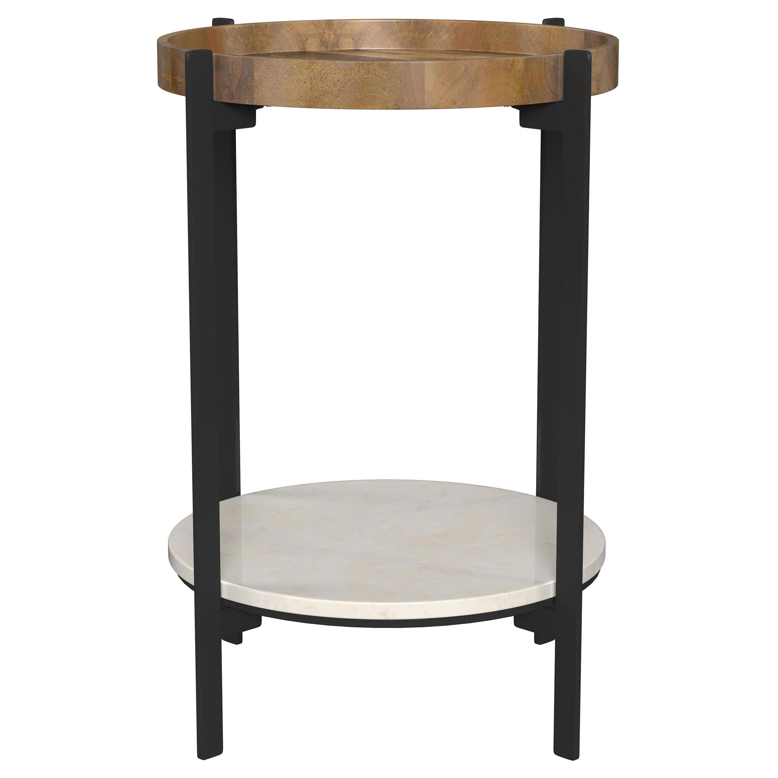  Coaster Furniture Adhvik 931218 Round End Side Table Marble Shelf - Natural and Black IMAGE 2