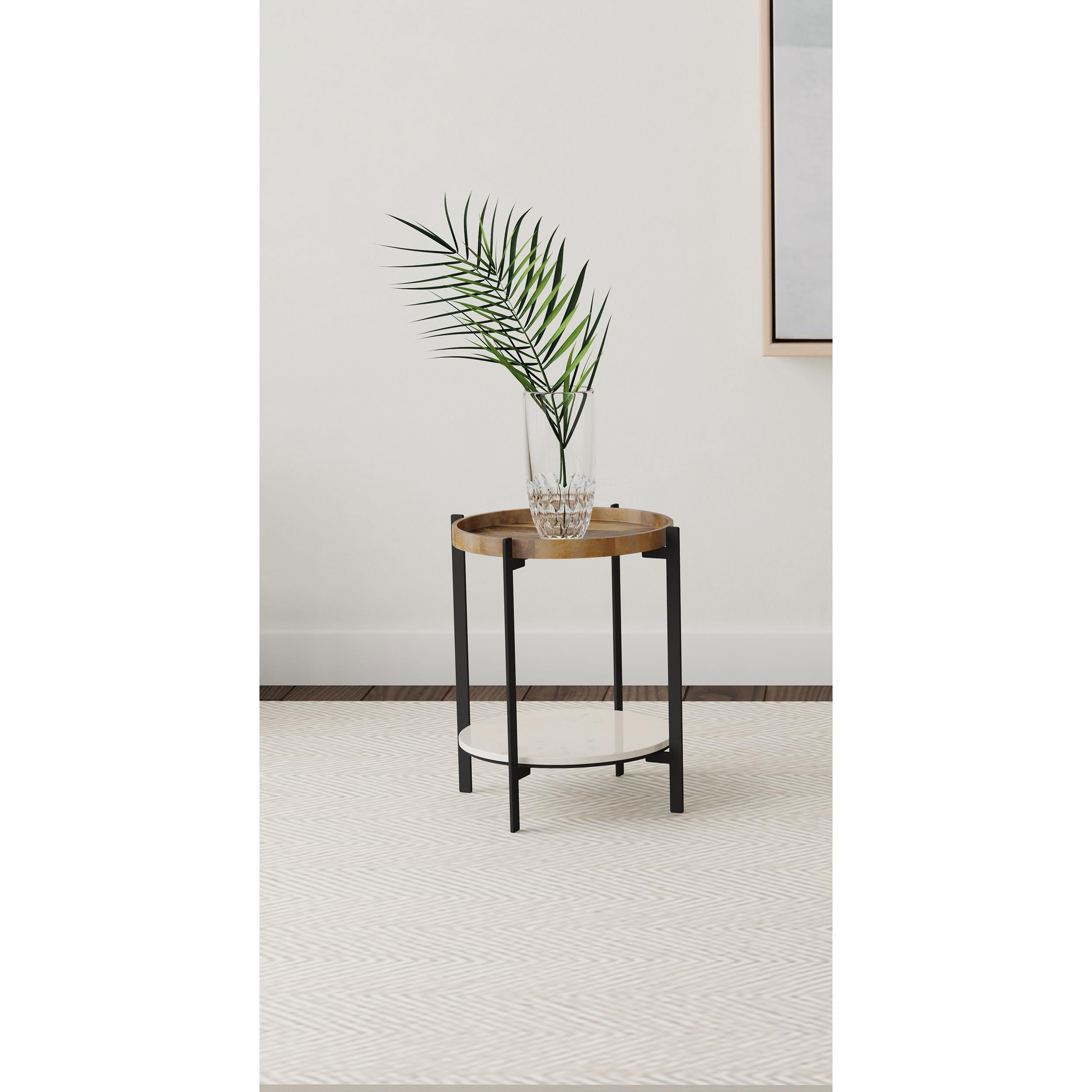  Coaster Furniture Adhvik 931218 Round End Side Table Marble Shelf - Natural and Black IMAGE 4
