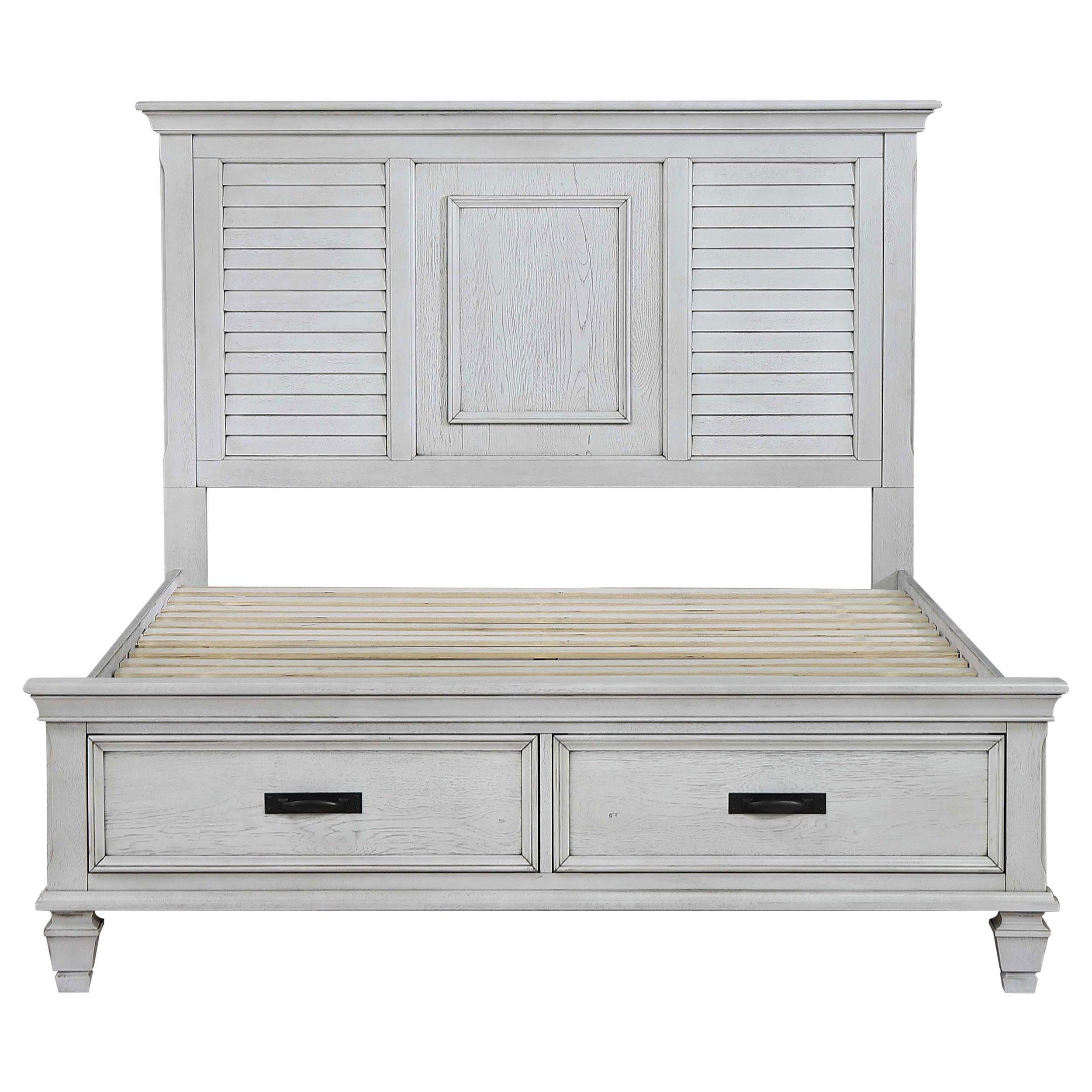  Size_King --  Franco 205330KE Wood Eastern King Storage Panel Bed - Distressed White IMAGE 3