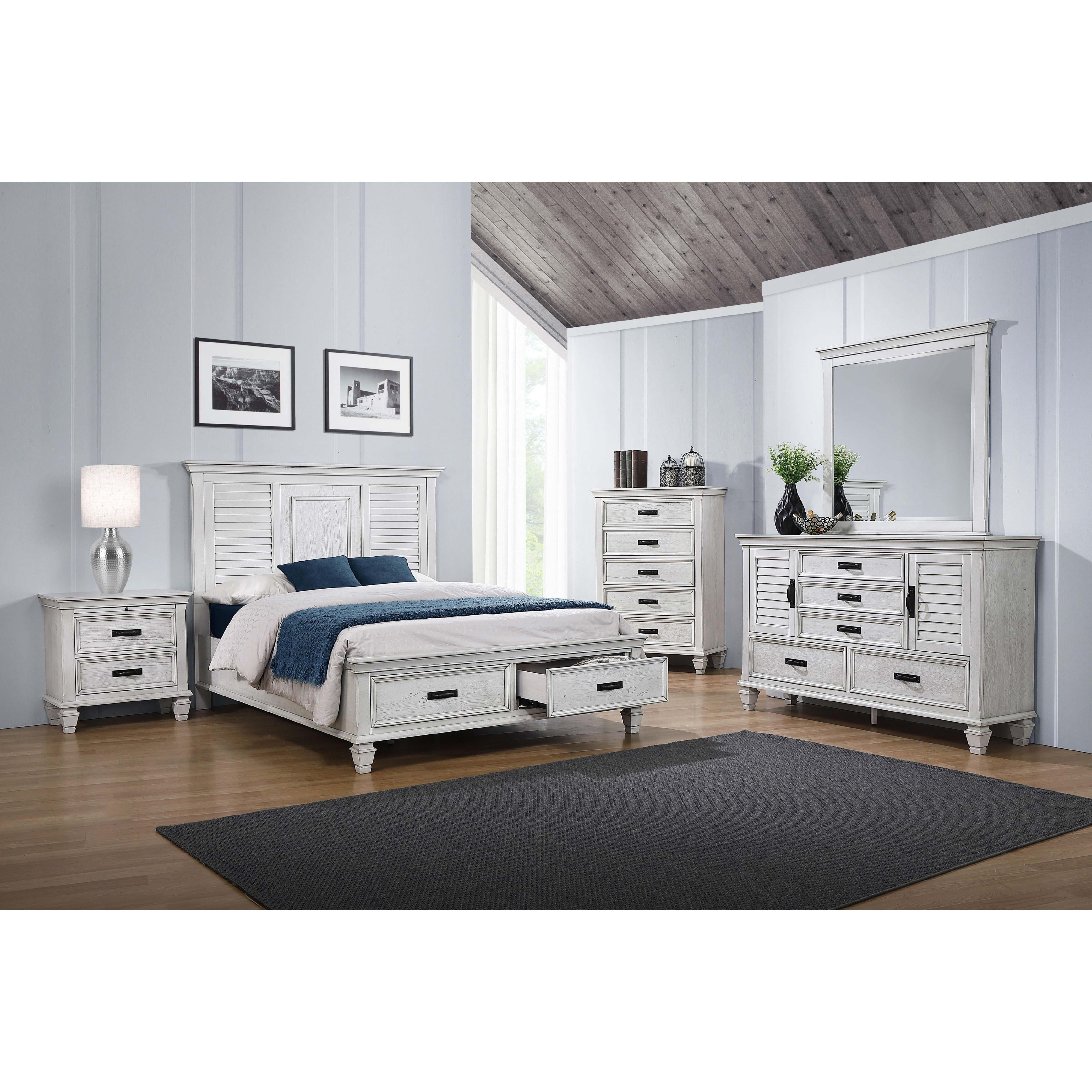  Size_King --  Franco 205330KE Wood Eastern King Storage Panel Bed - Distressed White IMAGE 6