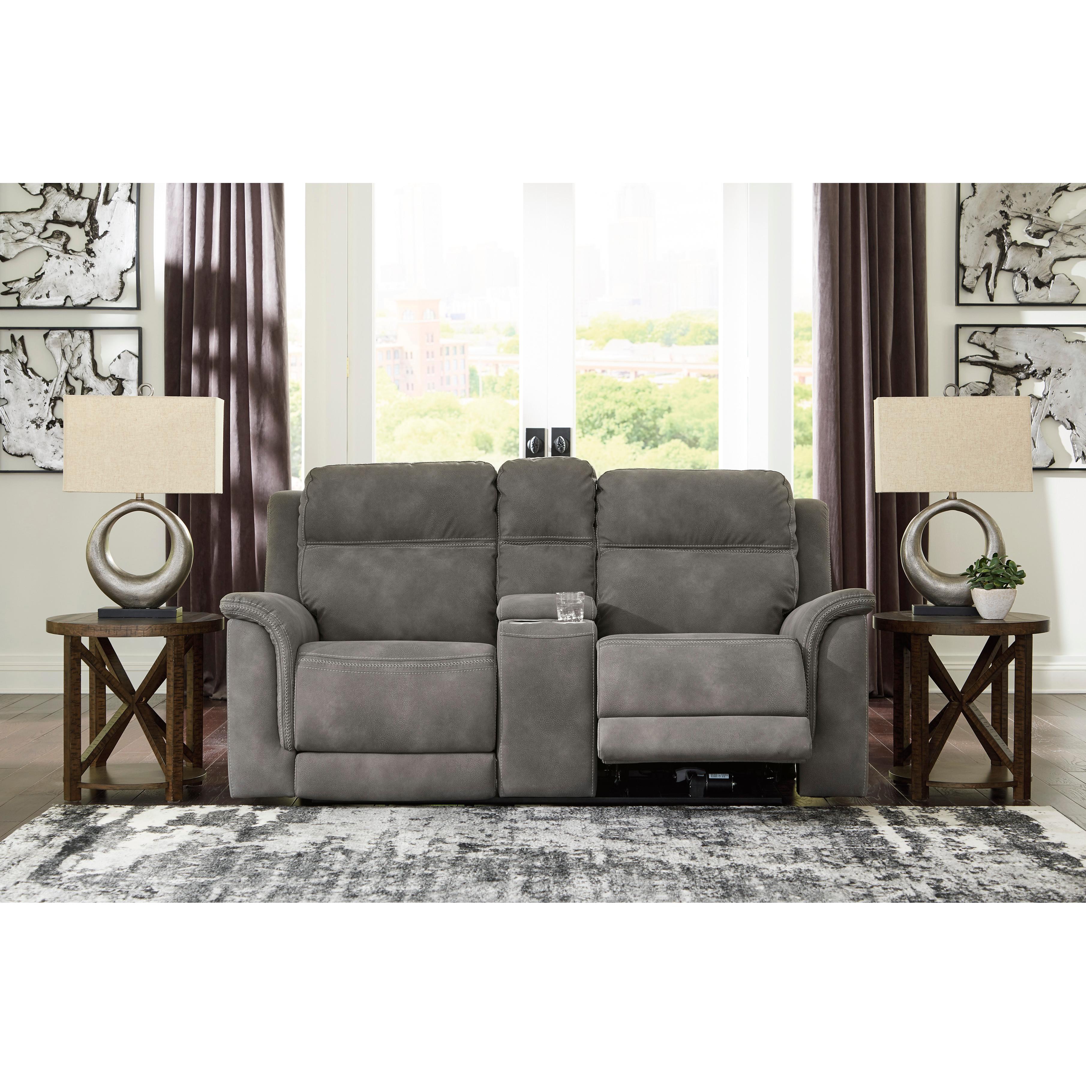  Manufacturer Color_Slate --  Signature Design by Ashley Next Gen DuraPella Power Reclining Leather Look Loveseat with Console IMAGE 6