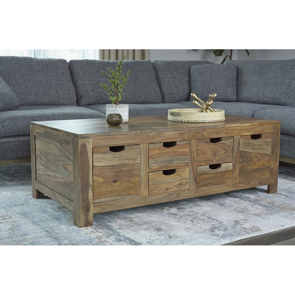  Coaster Furniture Esther 723888 6-Drawer Solid Wood Coffee Table - Natural Sheesham IMAGE 6