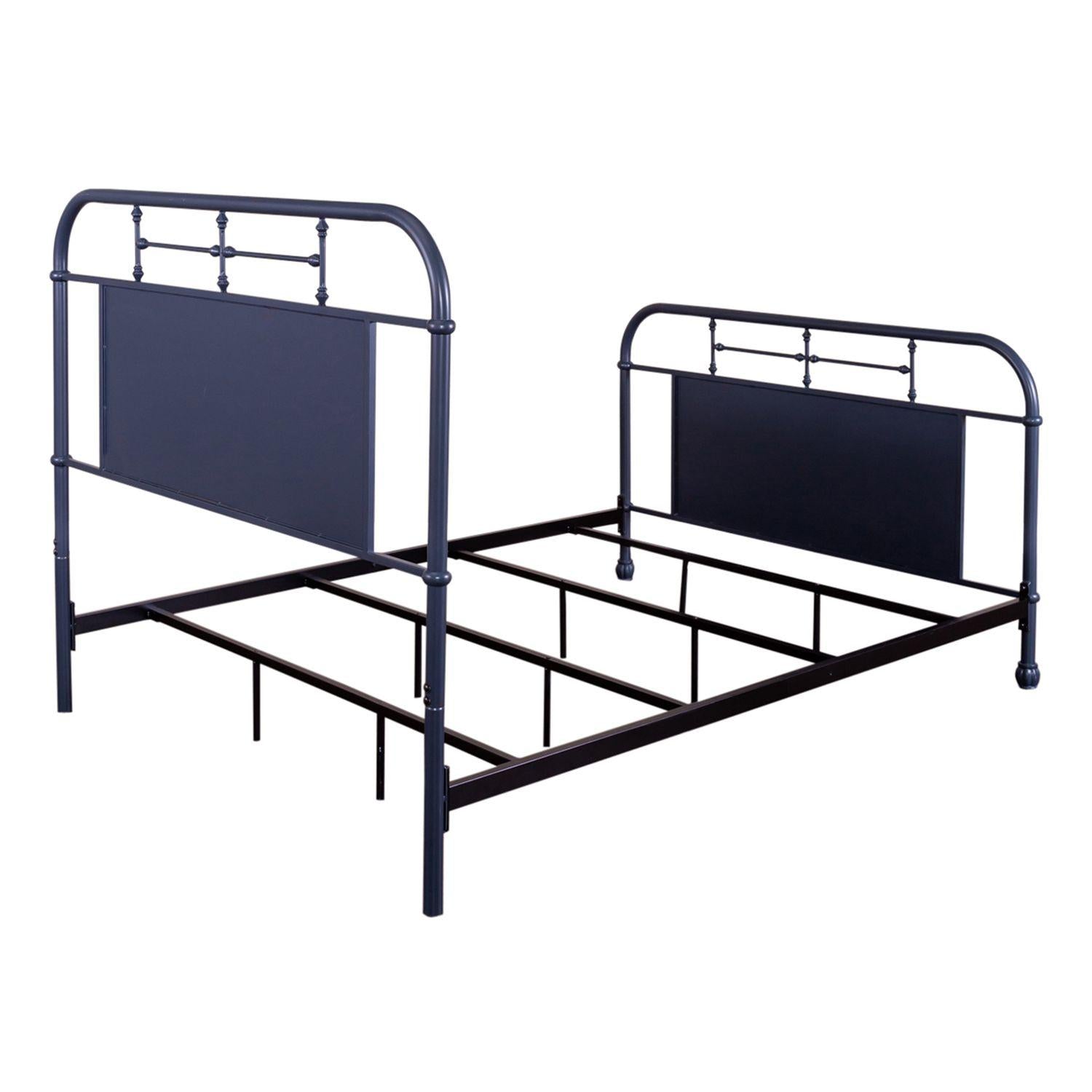  Size_Queen --  Vintage 179-BR13HFR-N Queen Metal Bed - Navy IMAGE 3