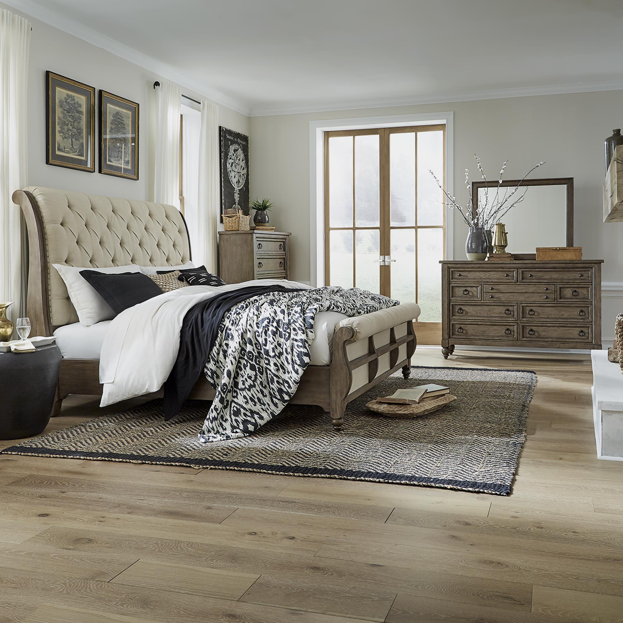 Size_Queen --  Liberty Furniture Industries Inc. Americana Farmhouse Upholstered Sleigh Bed IMAGE 3