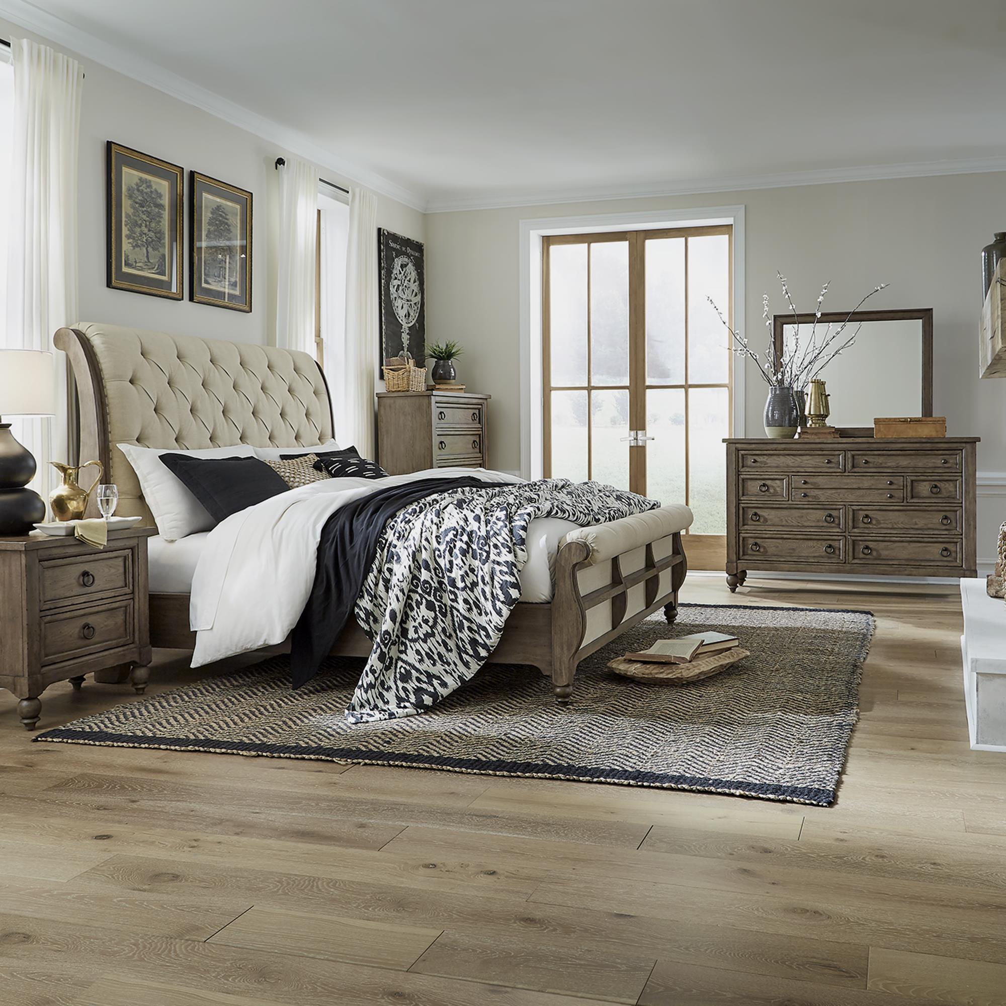  Size_Queen --  Liberty Furniture Industries Inc. Americana Farmhouse Upholstered Sleigh Bed IMAGE 4