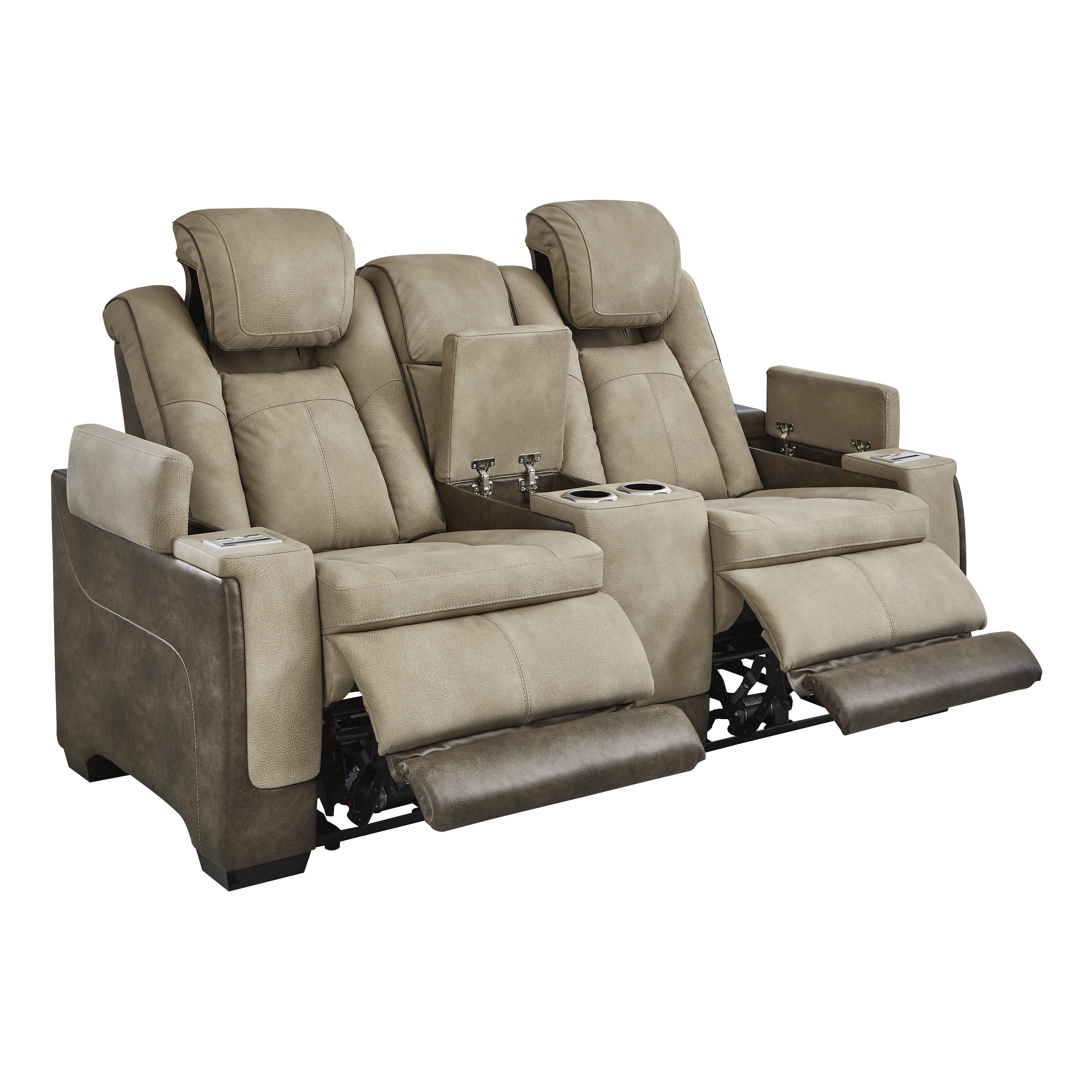  Manufacturer Color_Sand --  Signature Design by Ashley Next Gen DuraPella Power Reclining Leather Look Loveseat with Console IMAGE 1
