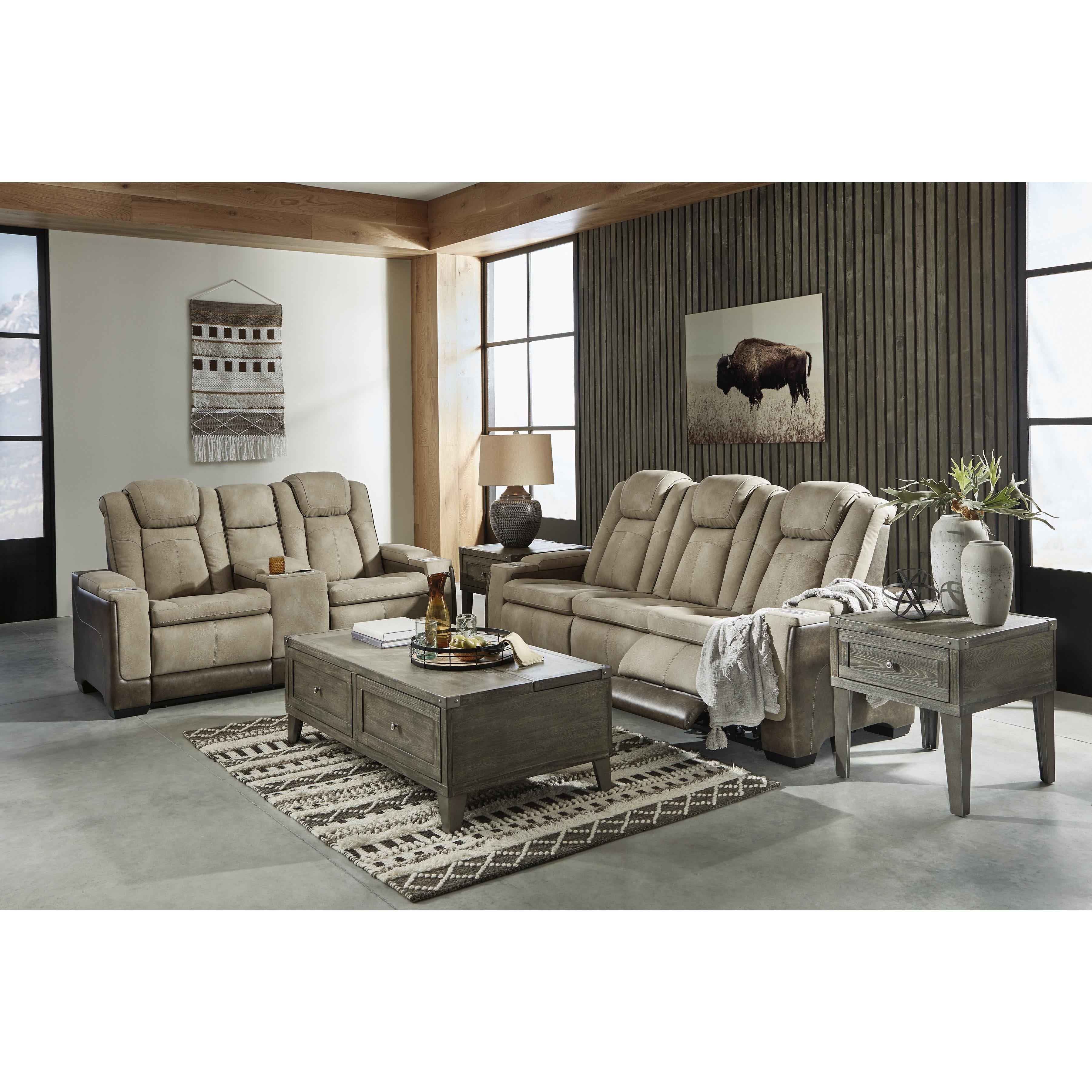  Manufacturer Color_Sand --  Signature Design by Ashley Next Gen DuraPella Power Reclining Leather Look Loveseat with Console IMAGE 13
