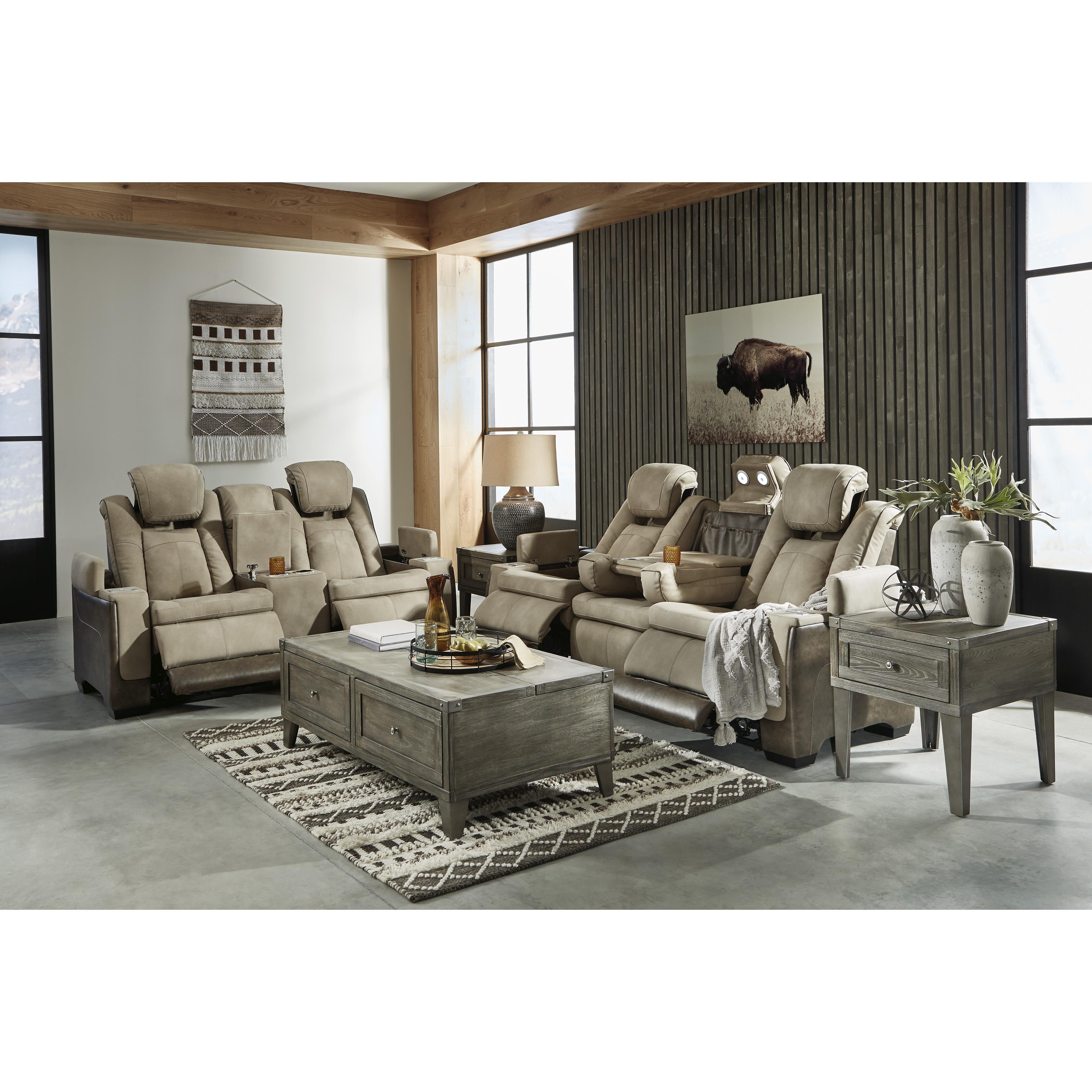  Manufacturer Color_Sand --  Signature Design by Ashley Next Gen DuraPella Power Reclining Leather Look Loveseat with Console IMAGE 14