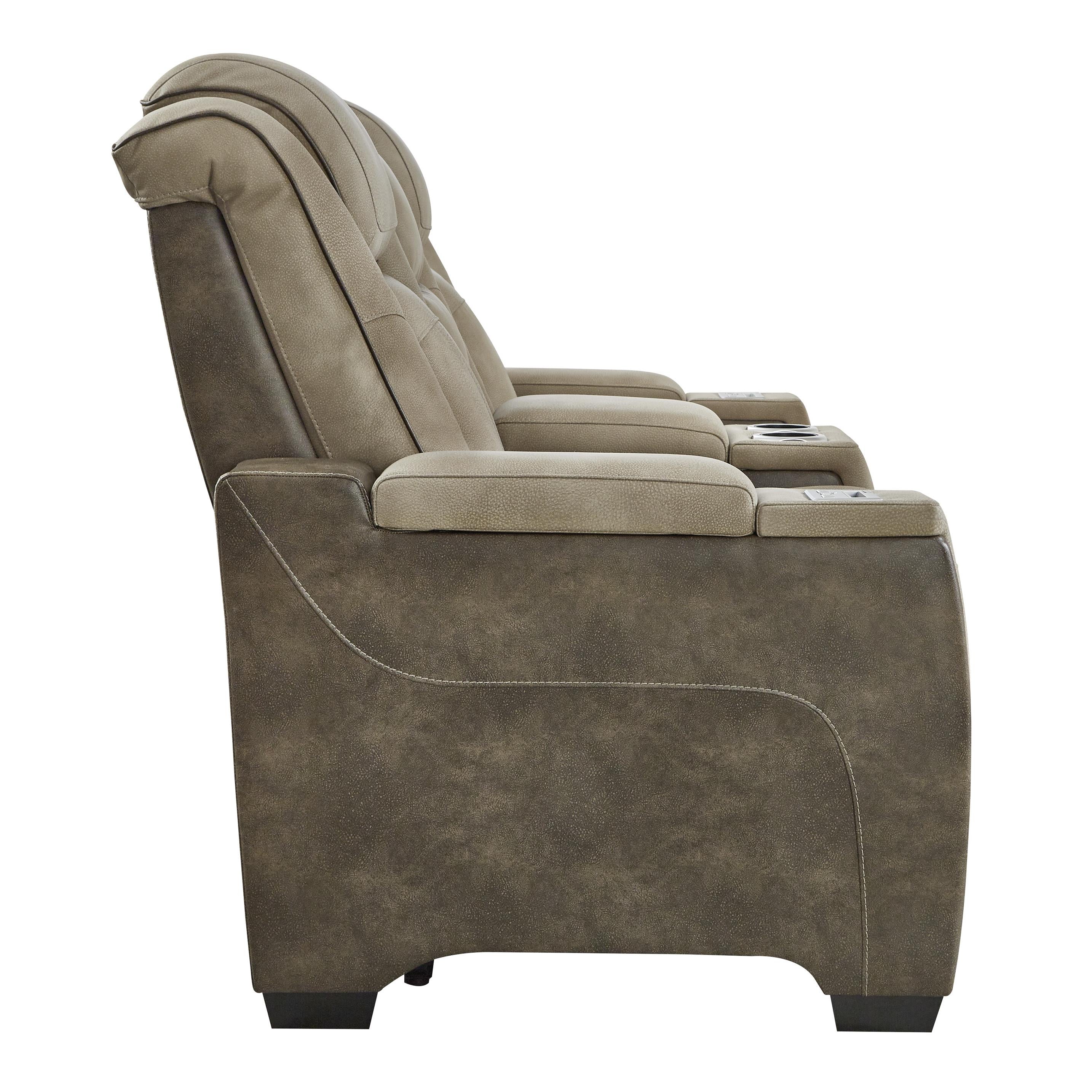  Manufacturer Color_Sand --  Signature Design by Ashley Next Gen DuraPella Power Reclining Leather Look Loveseat with Console IMAGE 3