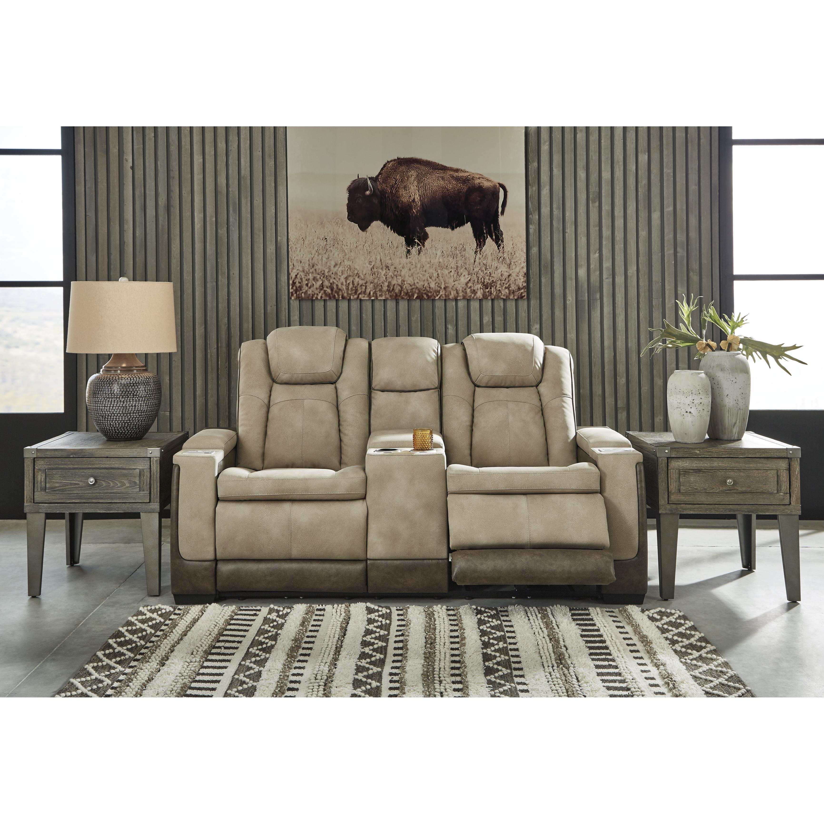  Manufacturer Color_Sand --  Signature Design by Ashley Next Gen DuraPella Power Reclining Leather Look Loveseat with Console IMAGE 5
