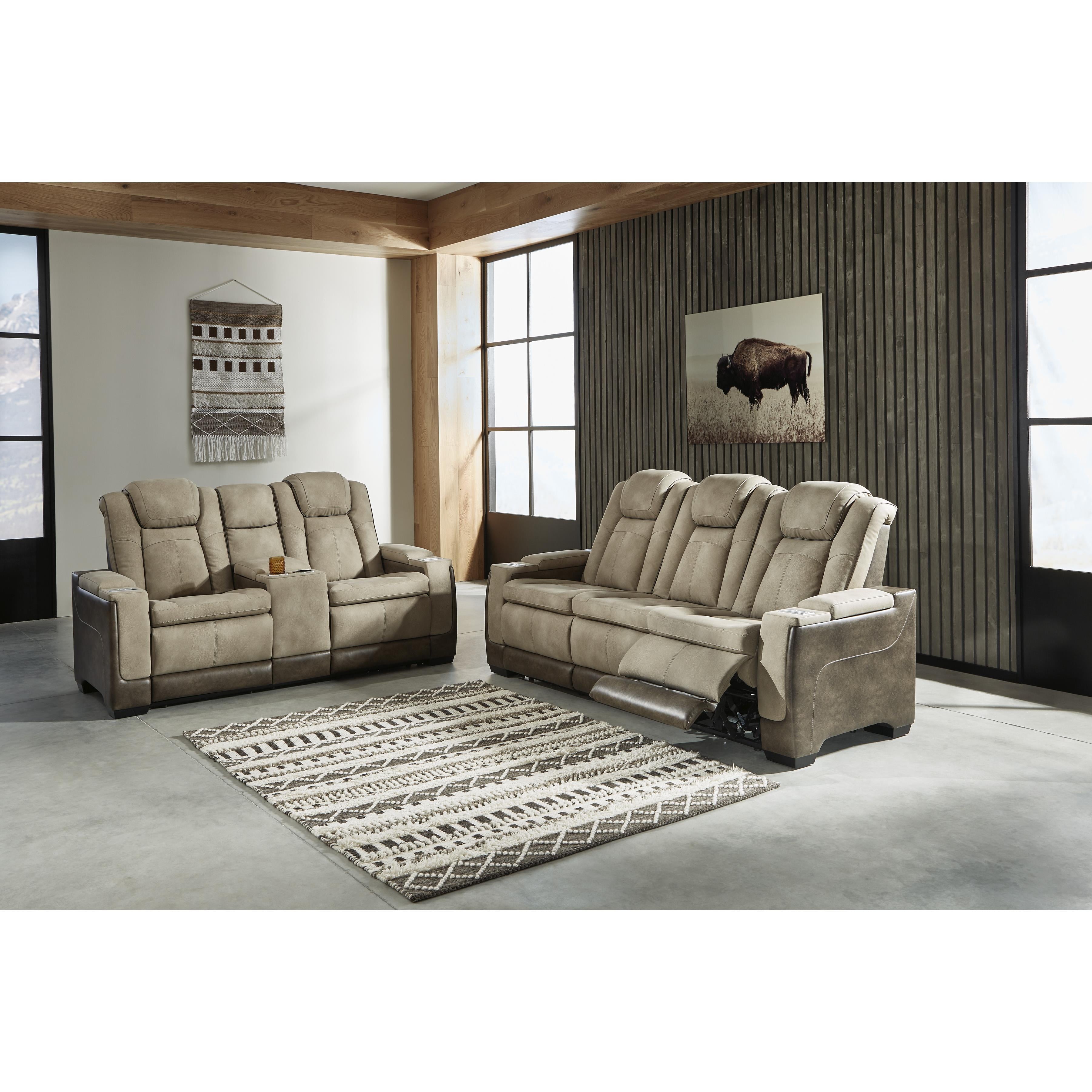  Manufacturer Color_Sand --  Signature Design by Ashley Next Gen DuraPella Power Reclining Leather Look Loveseat with Console IMAGE 6