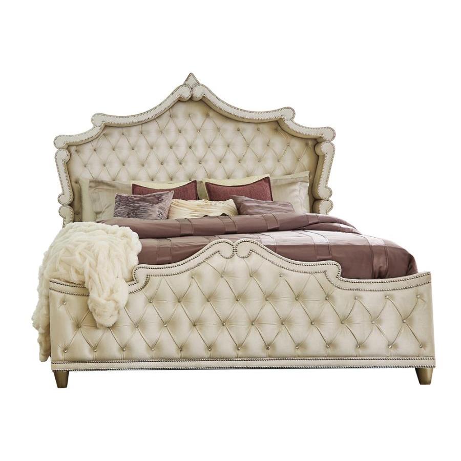  Size_King --  Antonella 223521KE Upholstered Eastern King Panel Bed - Ivory and Camel IMAGE 1