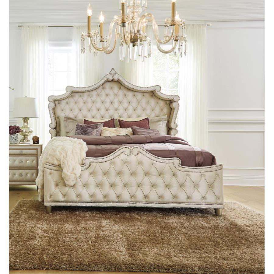  Size_King --  Antonella 223521KE Upholstered Eastern King Panel Bed - Ivory and Camel IMAGE 2