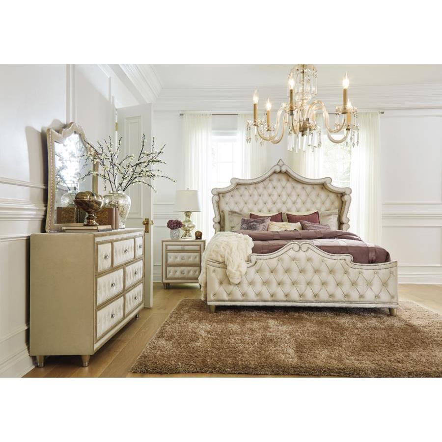  Size_King --  Antonella 223521KE Upholstered Eastern King Panel Bed - Ivory and Camel IMAGE 3