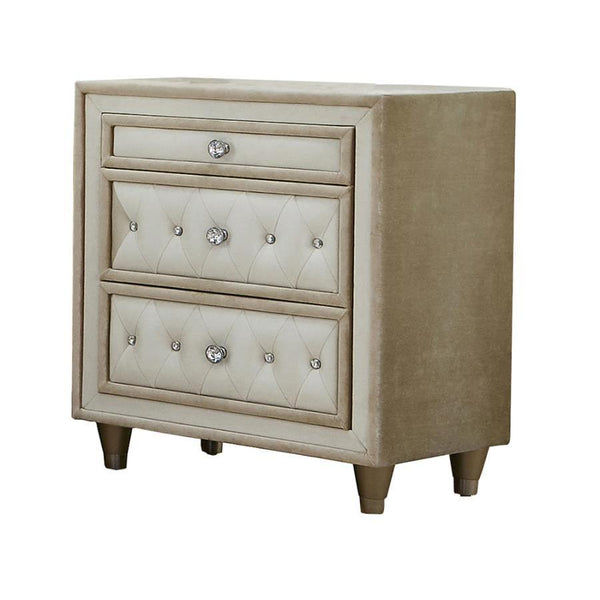 Coaster Furniture Antonella 223522 Upholstered 3-Drawer Nightstand - Ivory and Camel