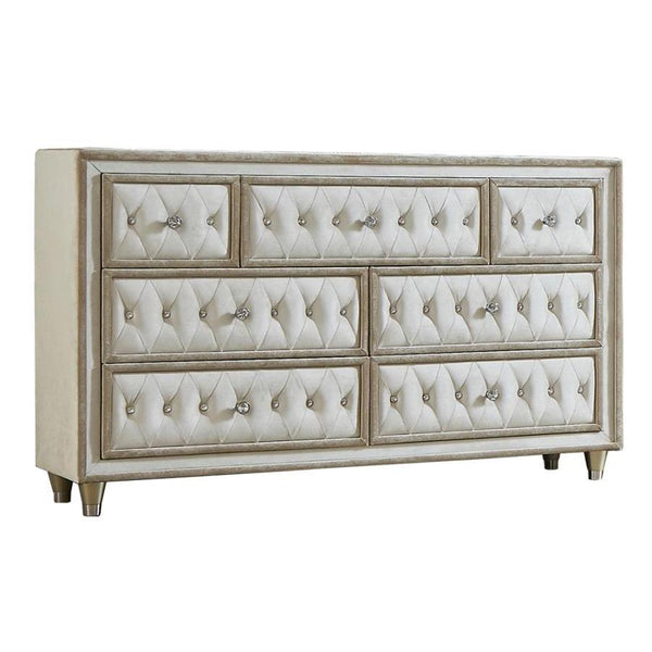 Coaster Furniture Antonella 223523 7-Drawer Upholstered Dresser - Ivory and Camel