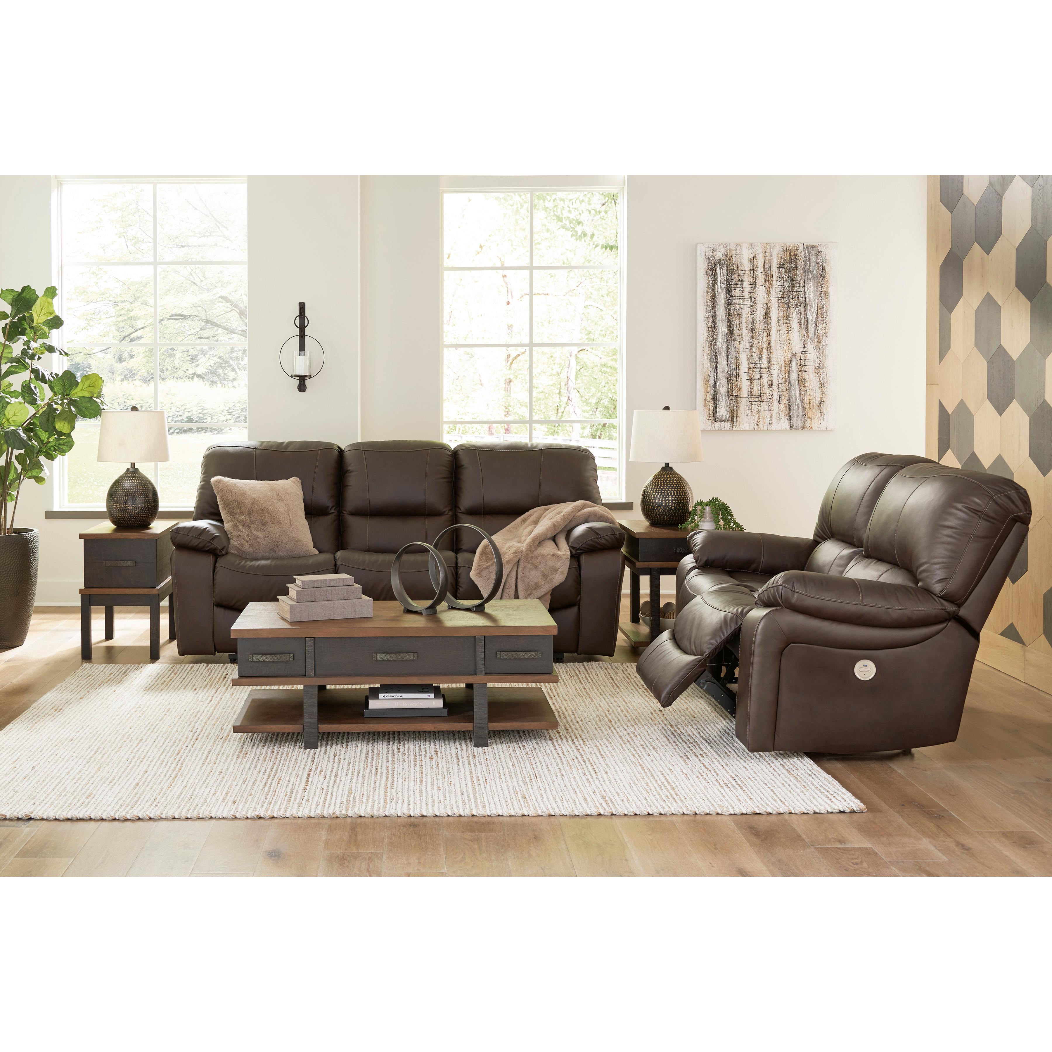  Manufacturer Color_Dark Brown --  Signature Design by Ashley Leesworth Power Reclining Leather Match Sofa IMAGE 10